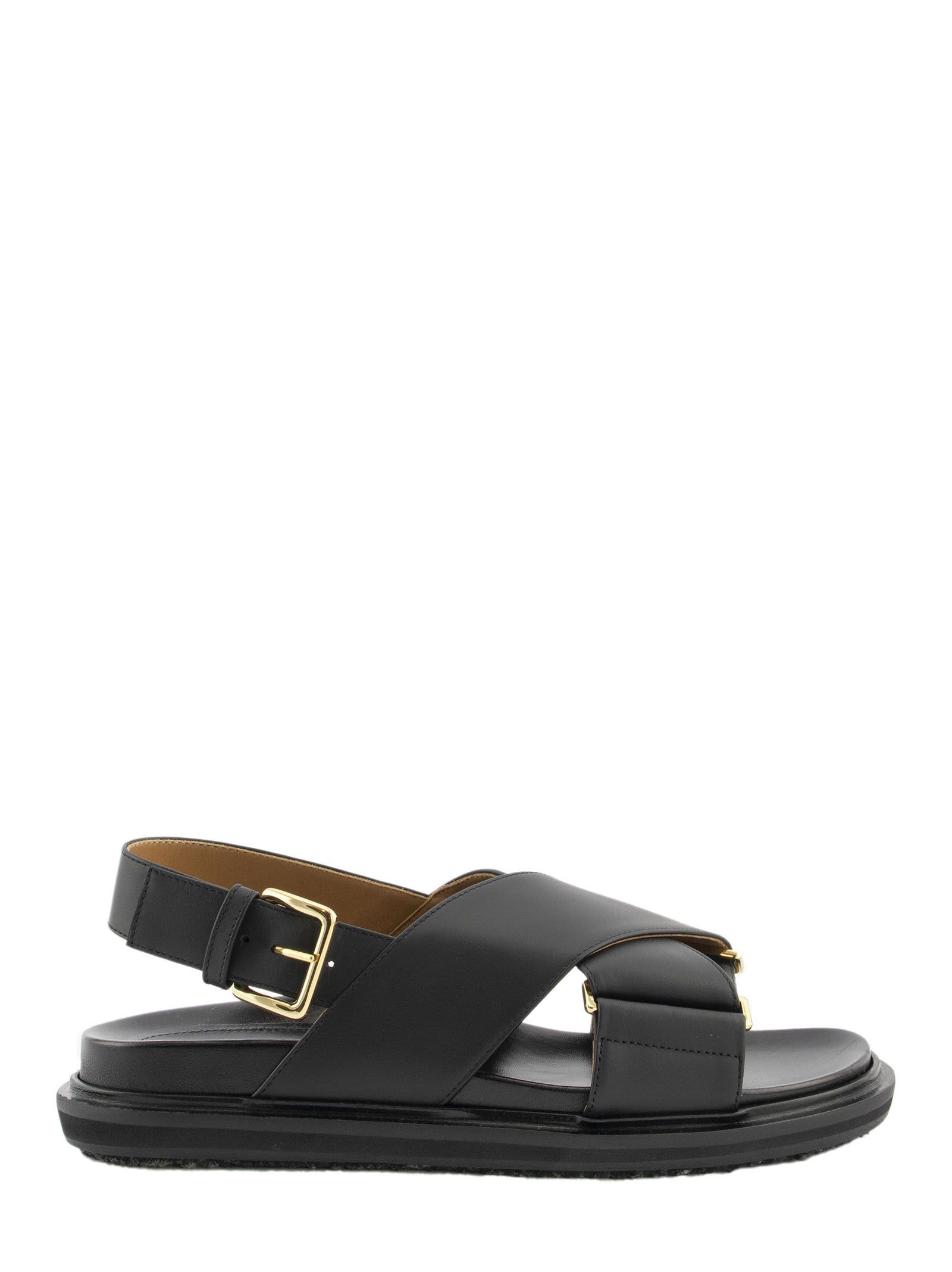 Marni Criss-cross Fussbett In Black Calfskin