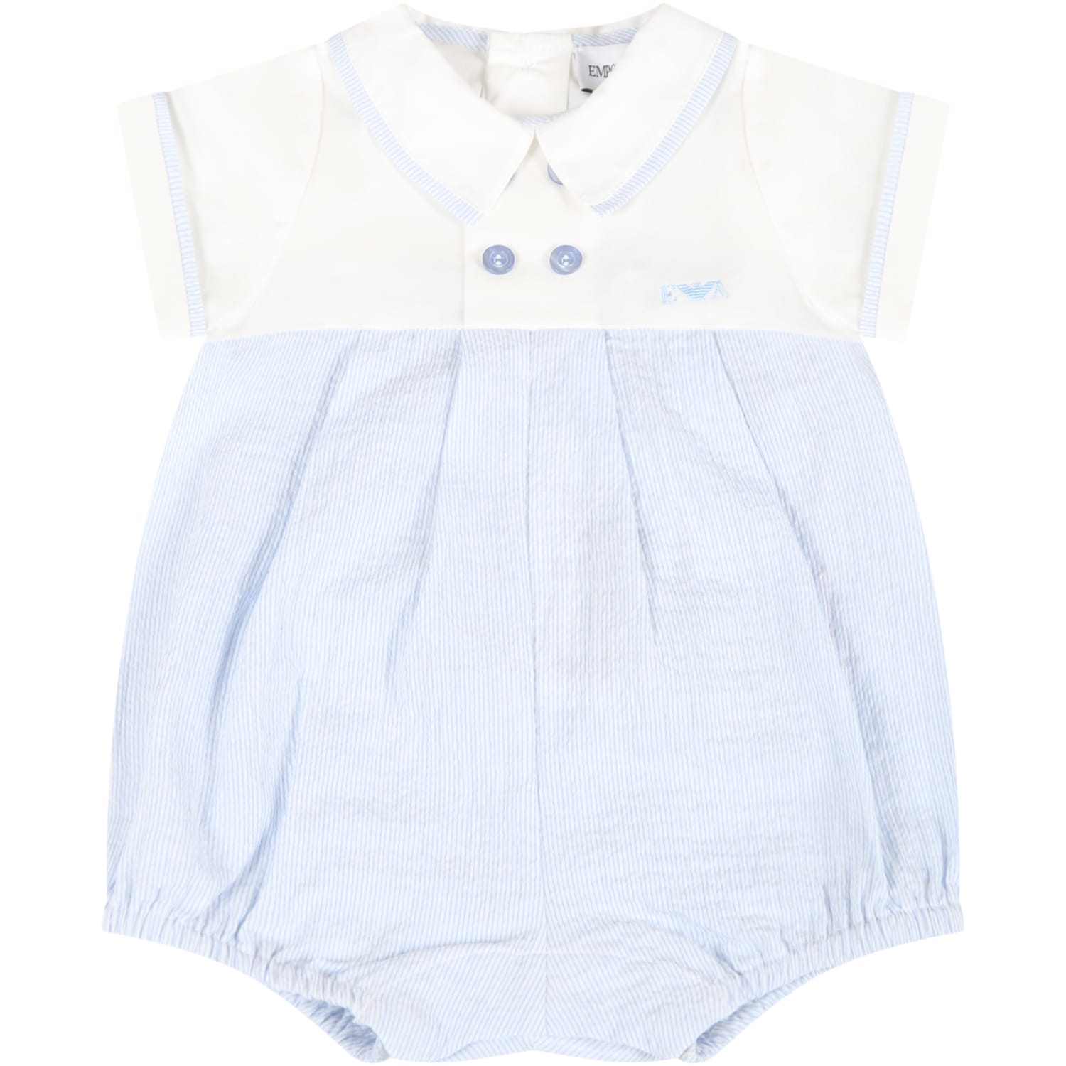 Armani Collezioni Light-blue Romper For Baby Boy With Logo In Light Blue