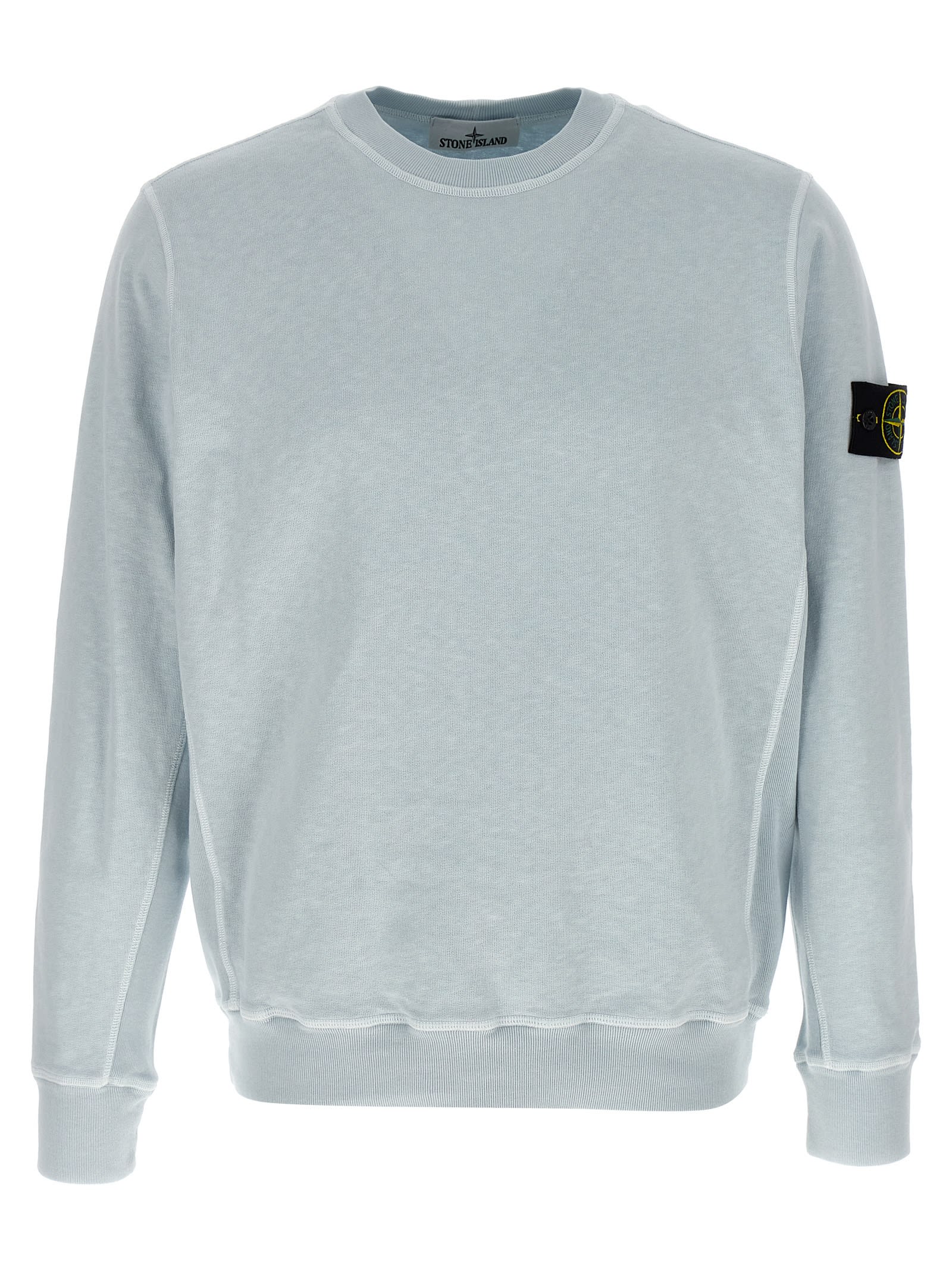 Stone Island Crew Neck Logo Badge Sweatshirt In Light Blue