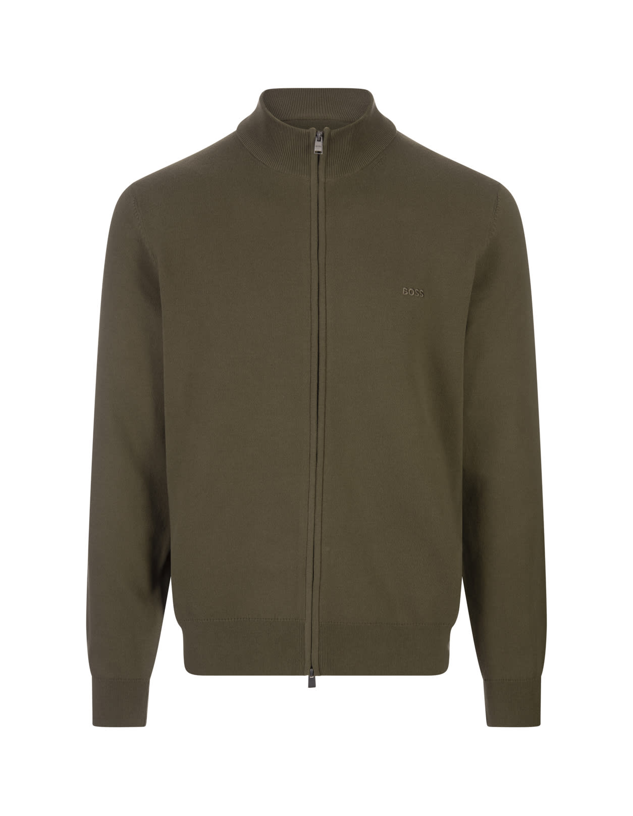 Shop Hugo Boss Military Green Knitted Cardigan With Zip