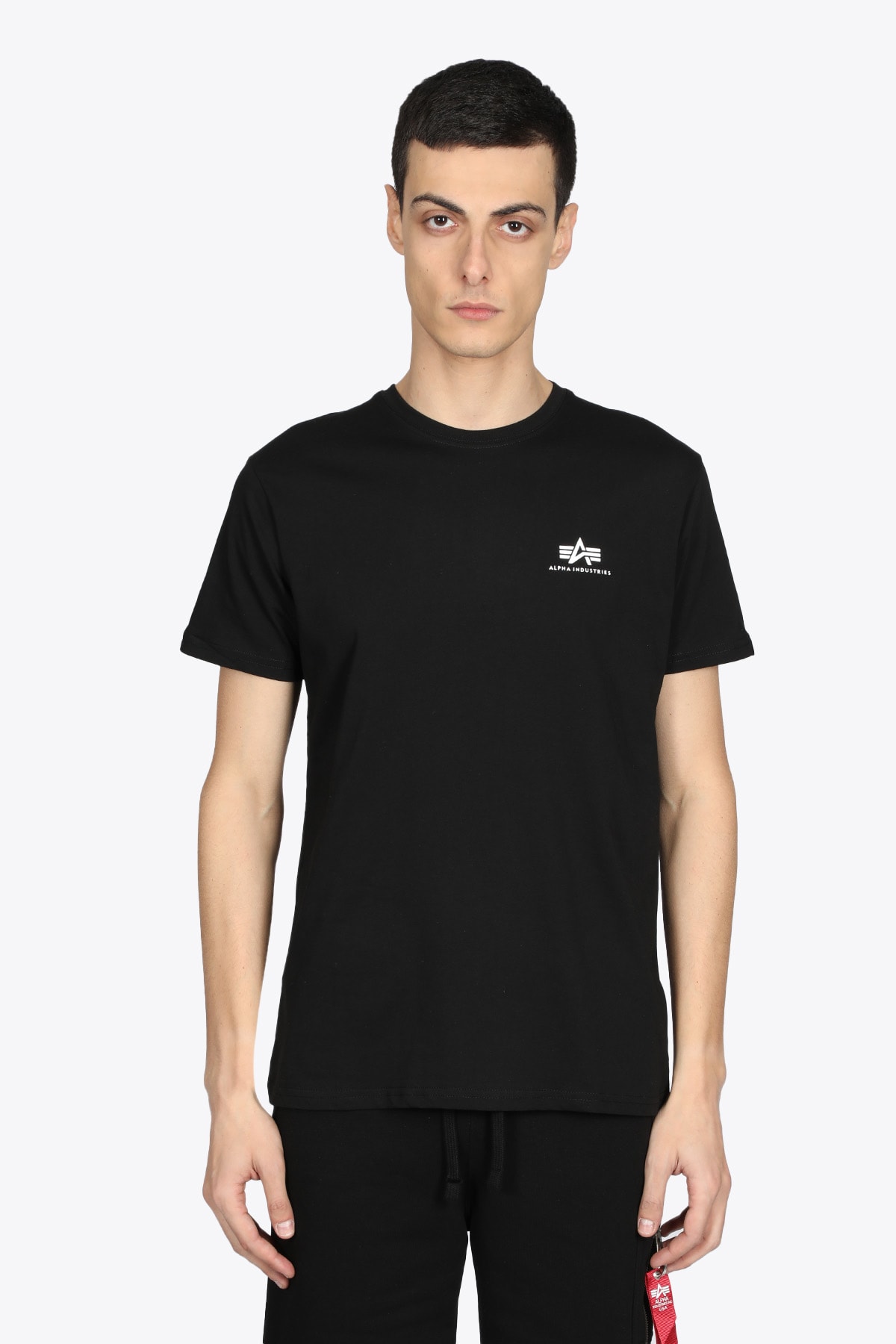 Alpha Industries Basic T Small Logo Black cotton t-shirt with small chest logo
