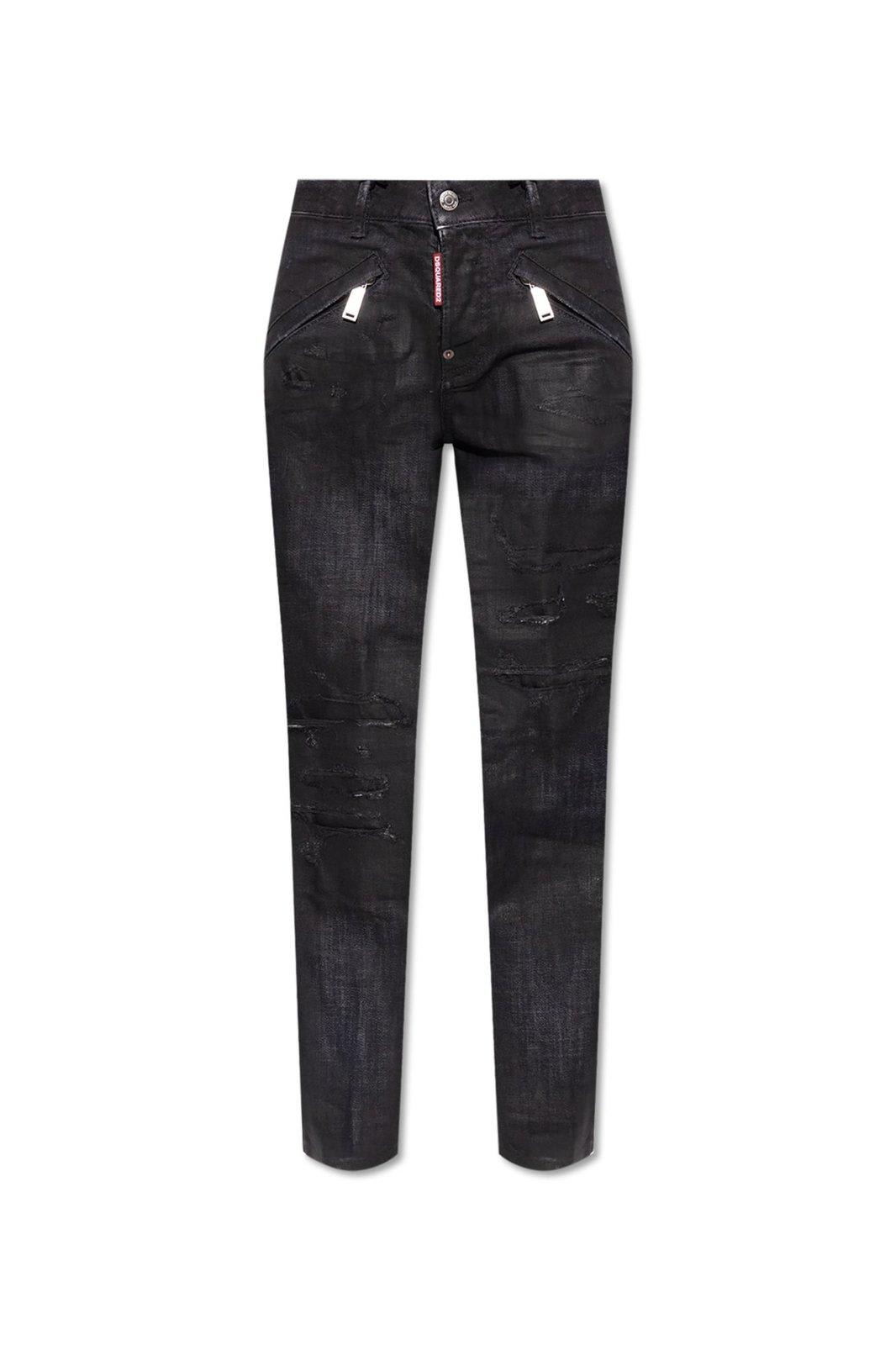 Shop Dsquared2 High-waist Skinny-cut Embellished Jeans In Black