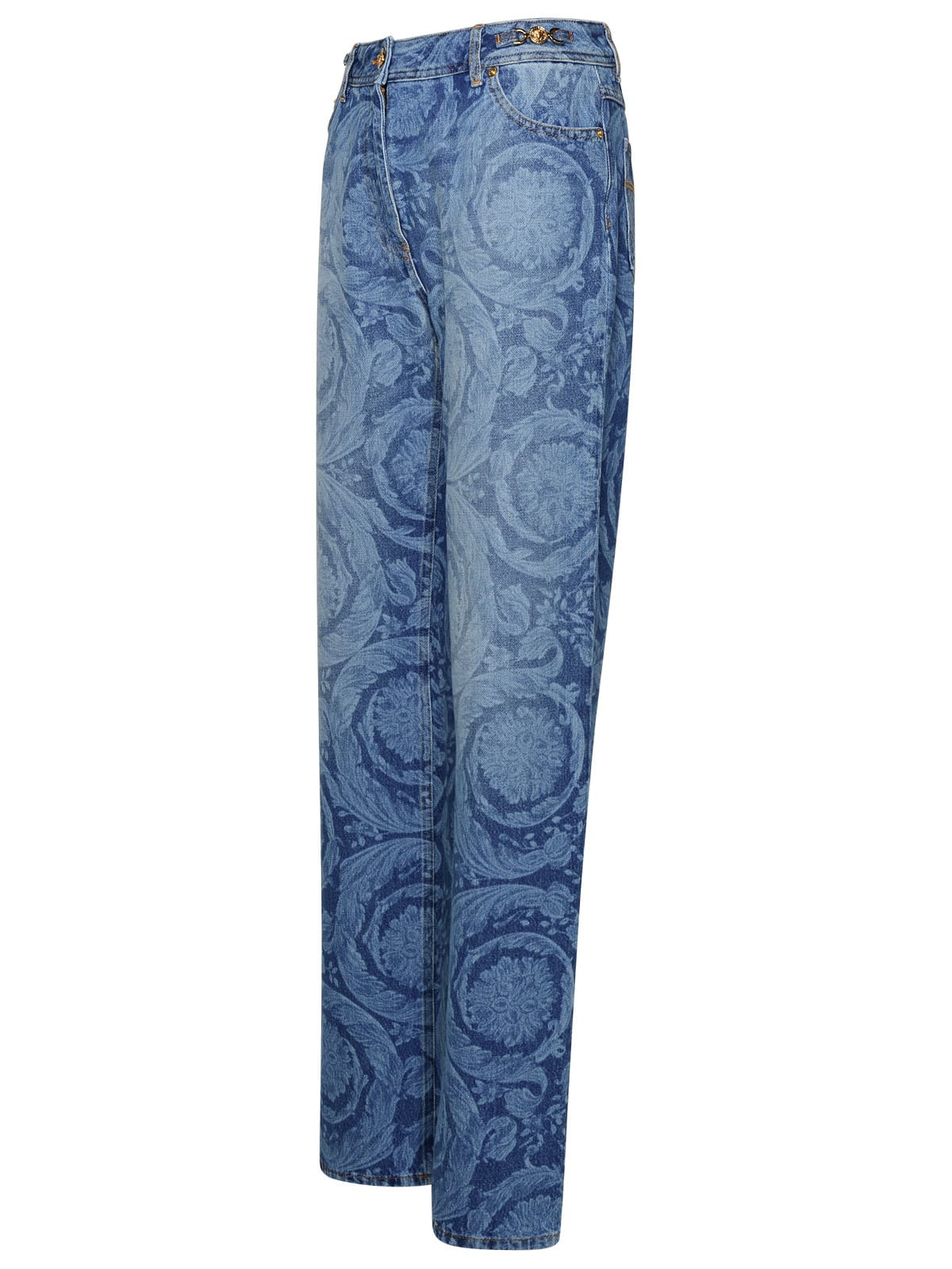 Shop Versace Barocco Blue Cotton Jeans