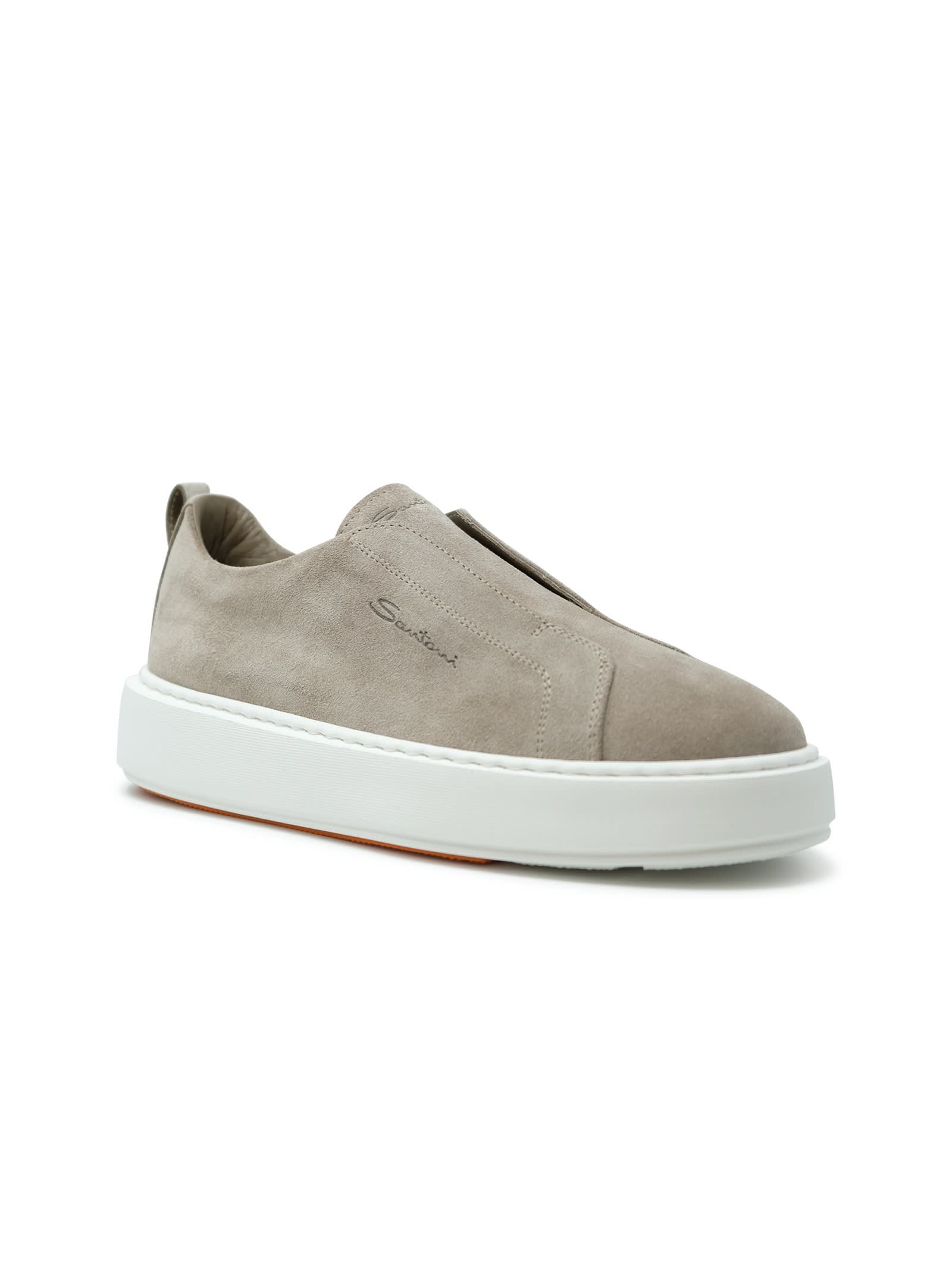 Santoni Beige Suede Sneaker In Neutral