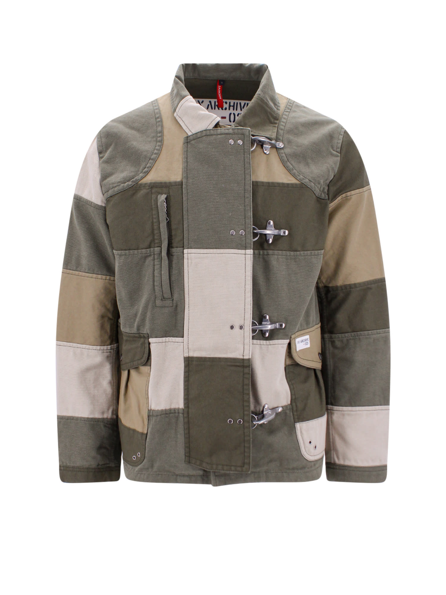 Fay Khaki Green Patchwork Jacket With Buckles In Cotton Man In Qbi Multi