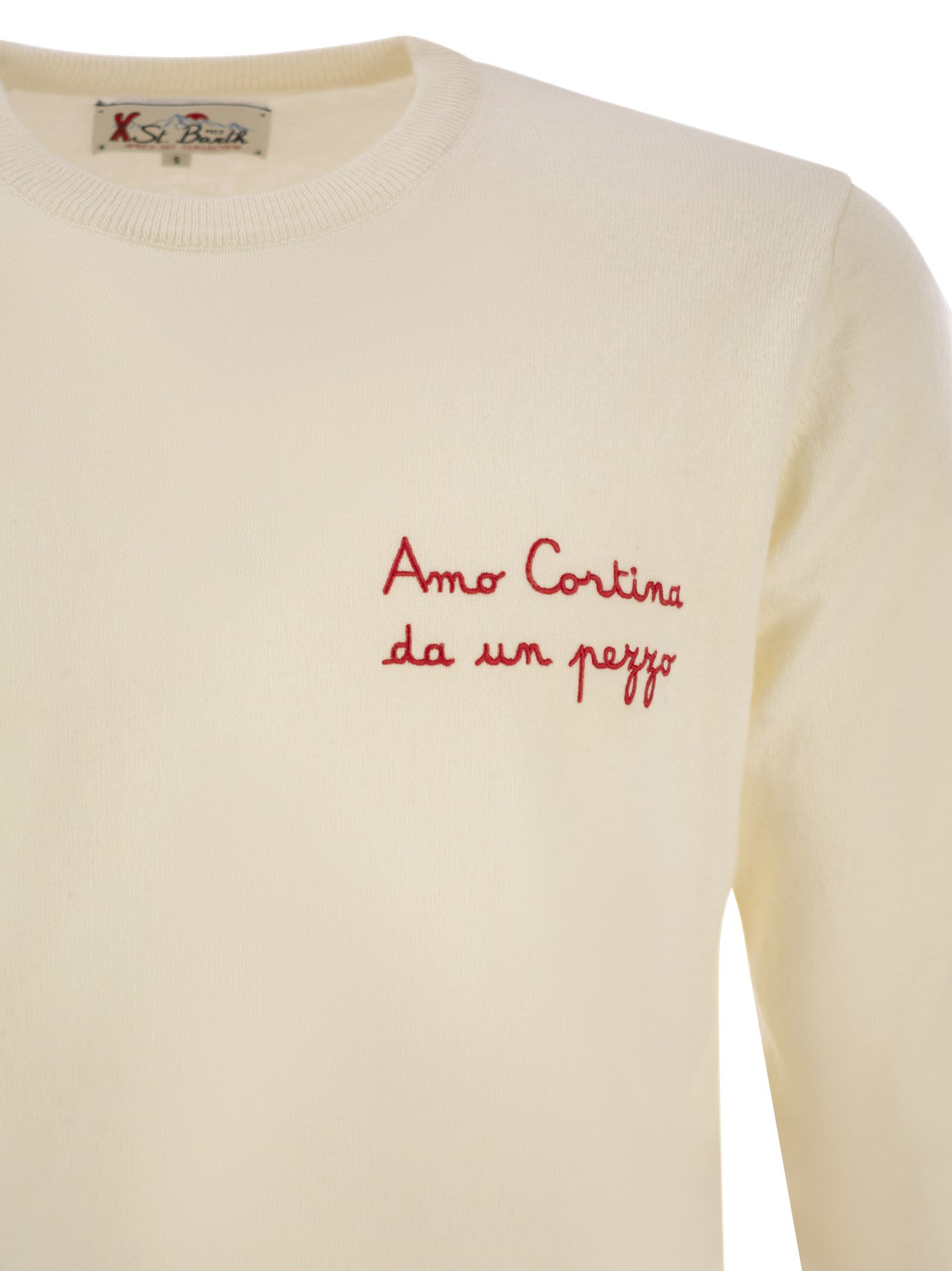 Shop Mc2 Saint Barth Amo Cortina Da Un Pezzo Sweater In Wool And Cashmere Blend In White