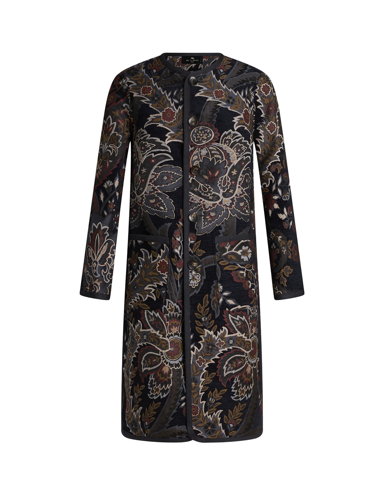 Shop Etro Blue Jacquard Reversible Coat In Multicolor