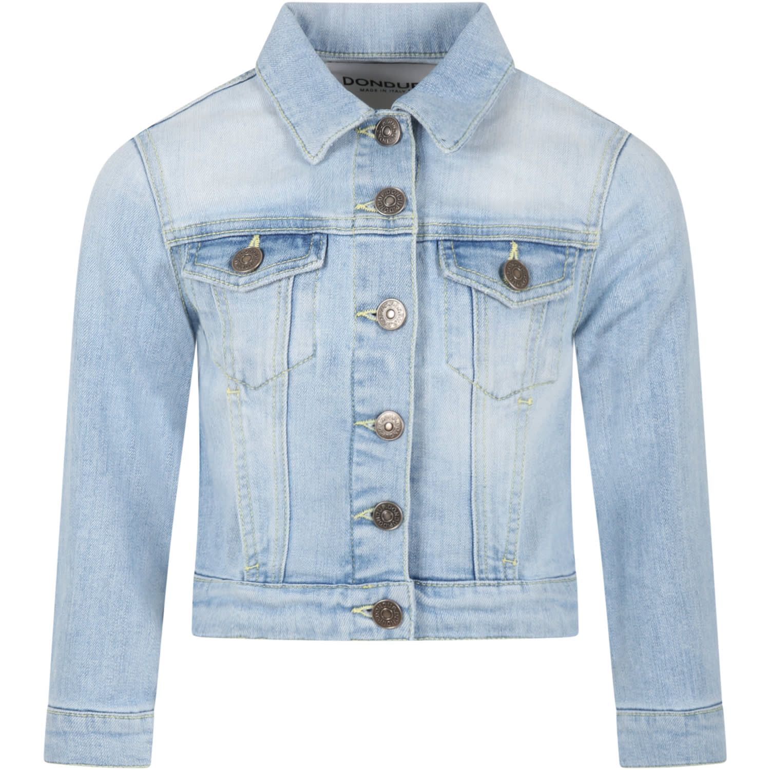 Dondup Kids' Light-blue Jacket For Girl With Logo Patch In Denim