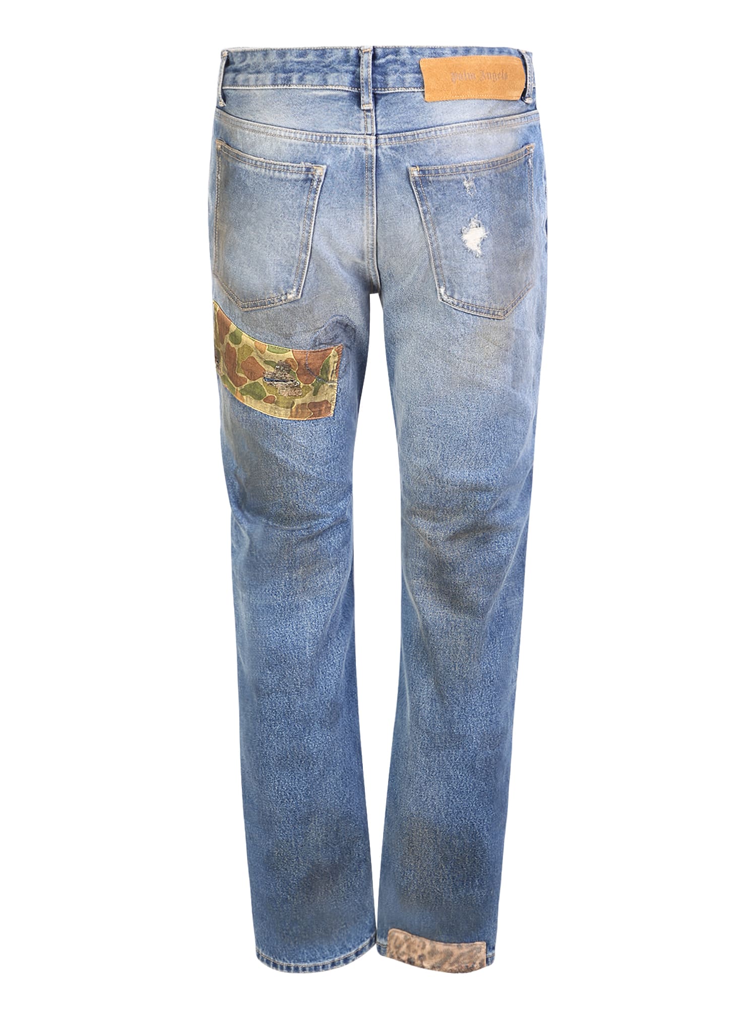 Shop Palm Angels Palm Tree Patchwork Jeans In Blue