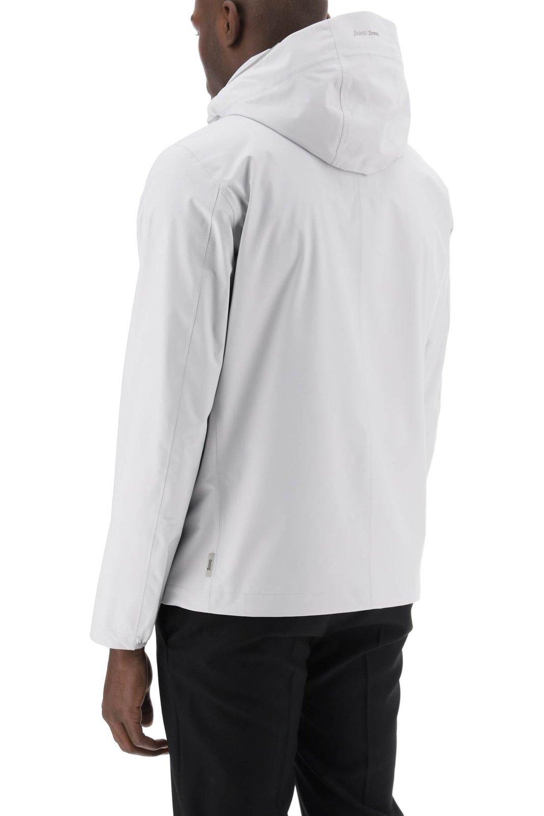 Shop Herno Zip-up Hooded Laminar Windbreaker Jacket In Bianco