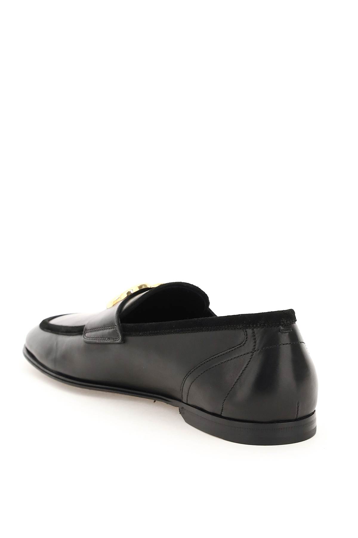 Shop Dolce & Gabbana Leather Ariosto Slippers Loafers In Nero