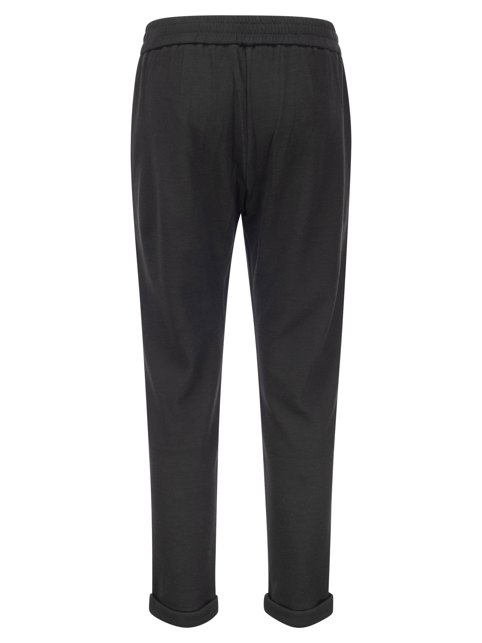 Brunello Cucinelli Cotton-silk Fleece Trousers With Shiny Pocket In Black