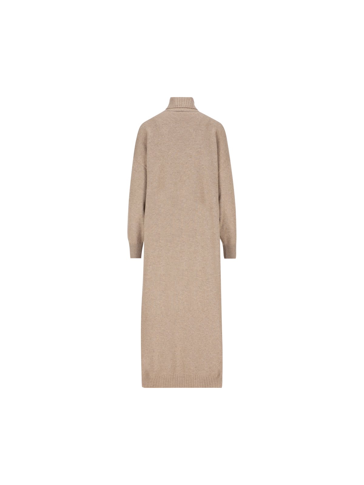 Shop Brunello Cucinelli Turtleneck Knit Dress In Beige