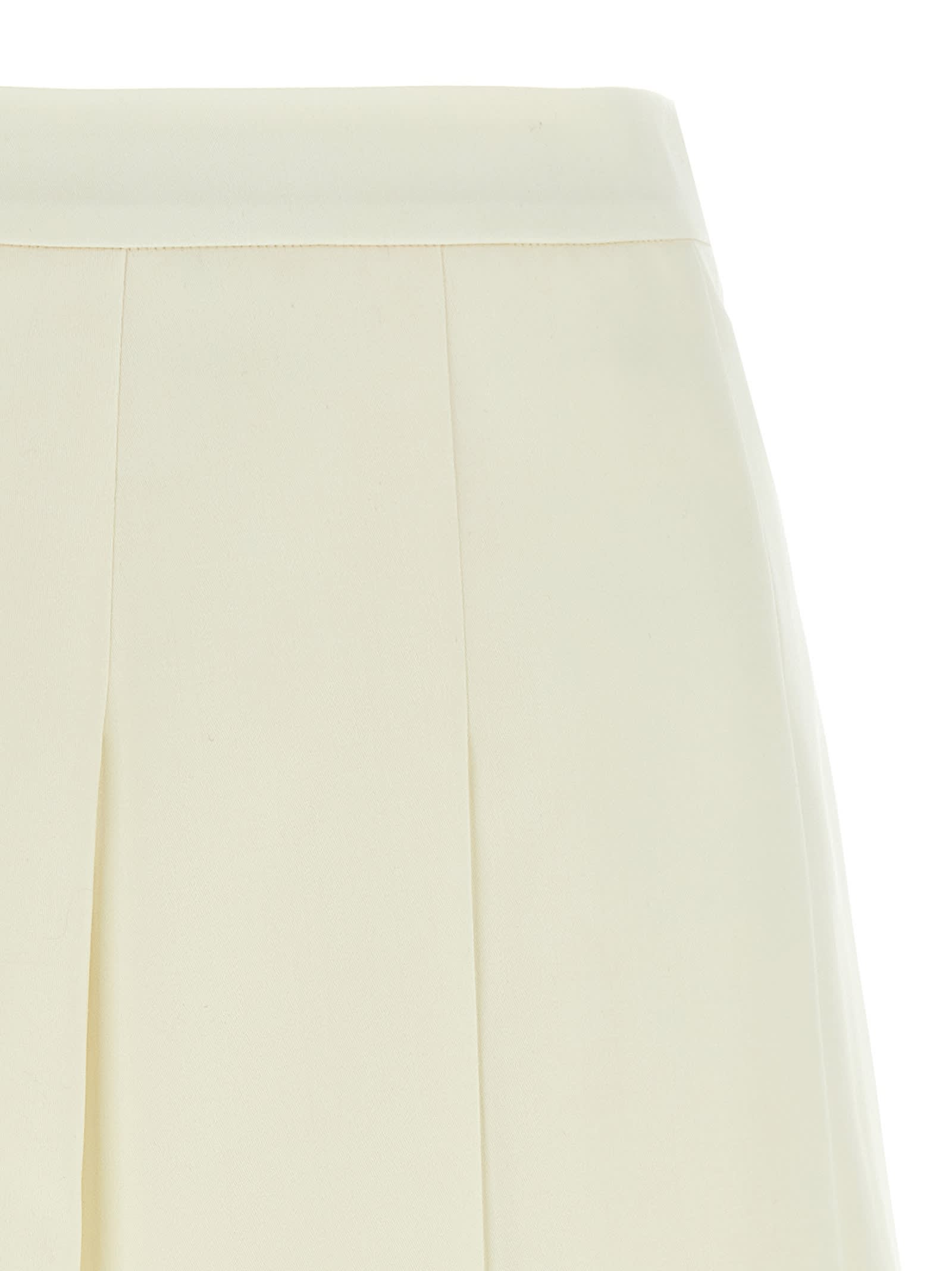 Alessandra Rich Pleated Wool Midi Skirt With Flared Silhouette In White