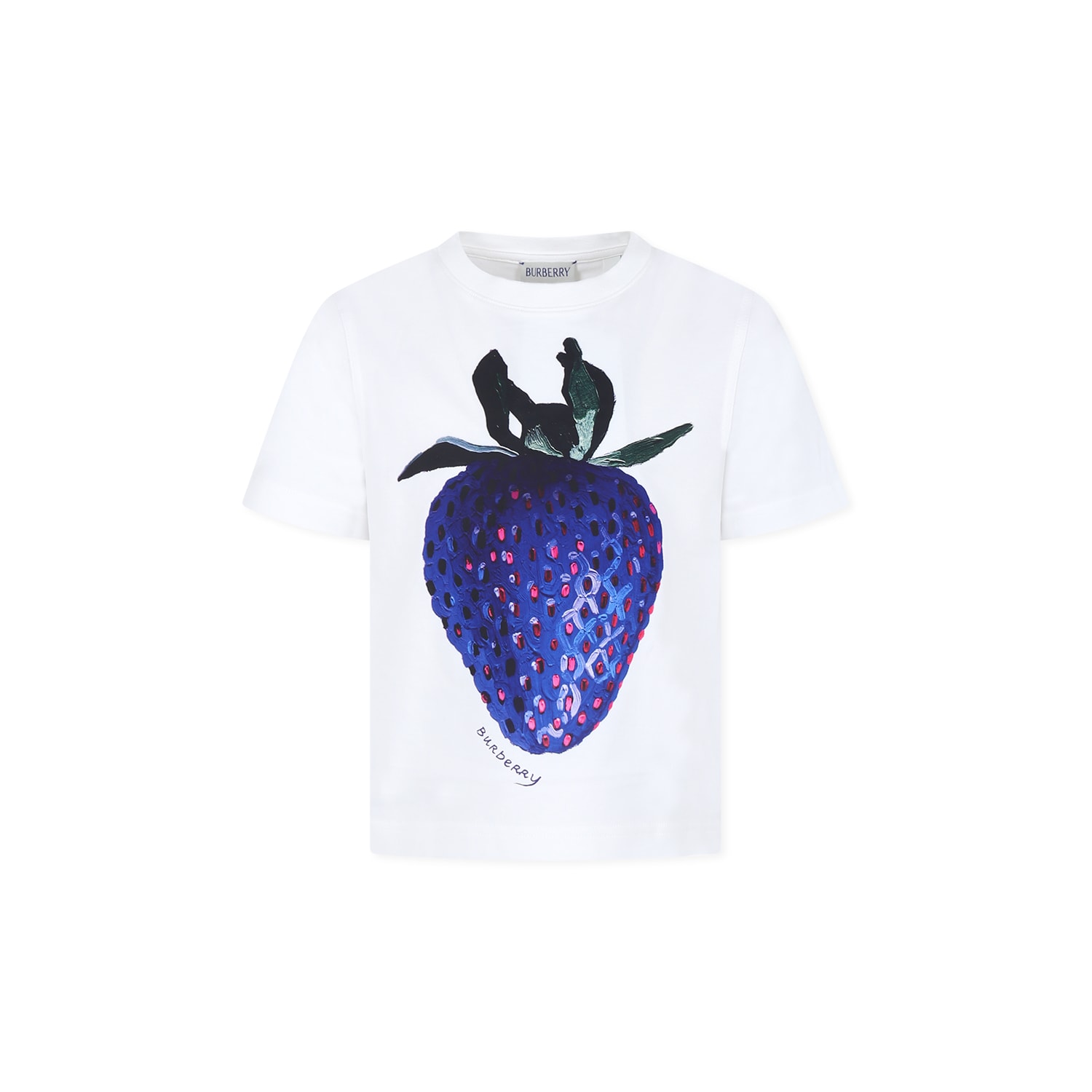 Burberry Kids' White T-shirt For Girl With Strawberry