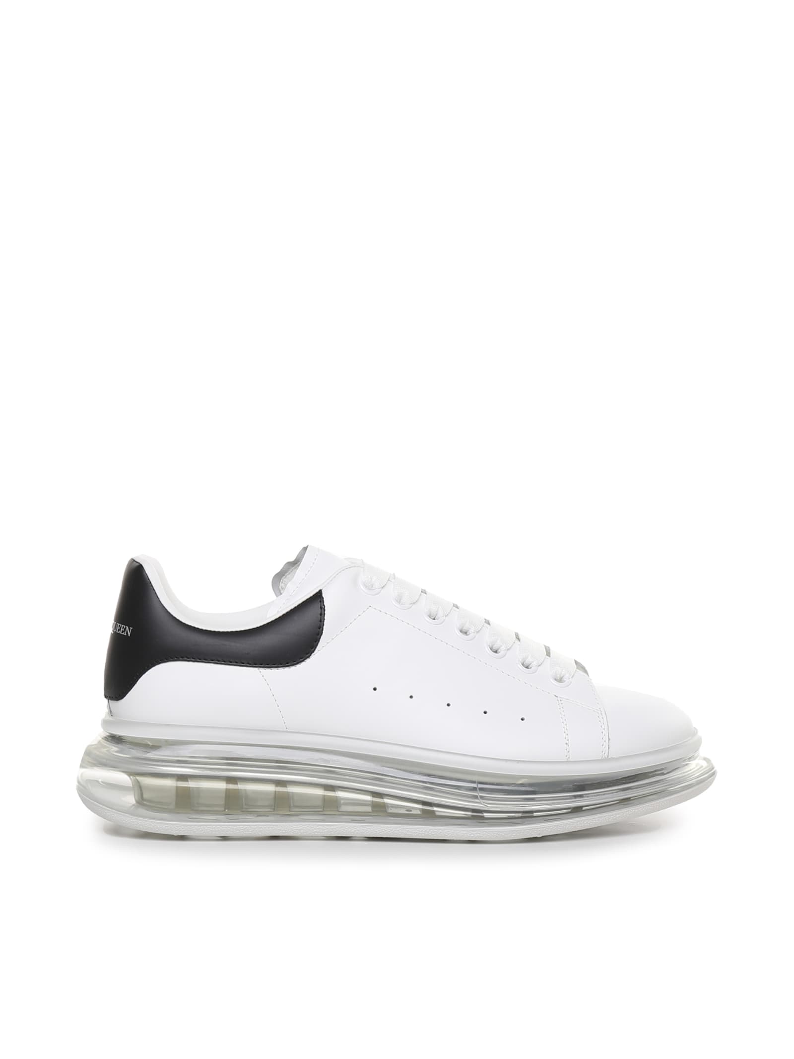 Alexander Mcqueen Oversized Sneakers In Leather With Contrasting Inserts In White/black/white