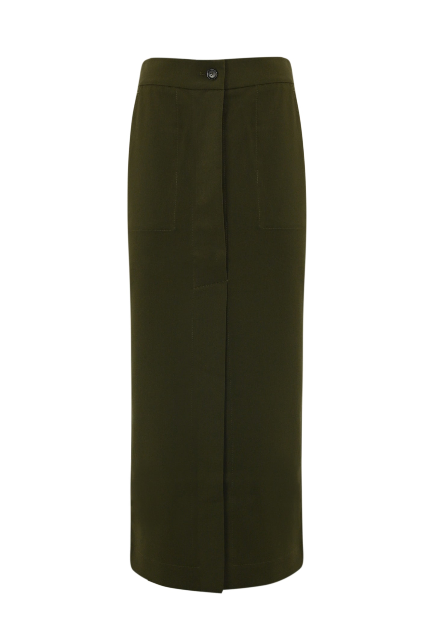 Shop Pinko Lanterna Long Skirt In Fluid Fabric In Verde