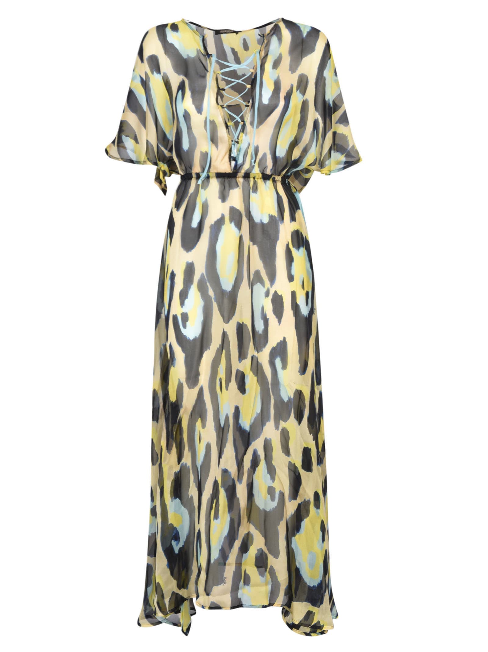 Roberto Cavalli Lace-up Front Printed Long Dress