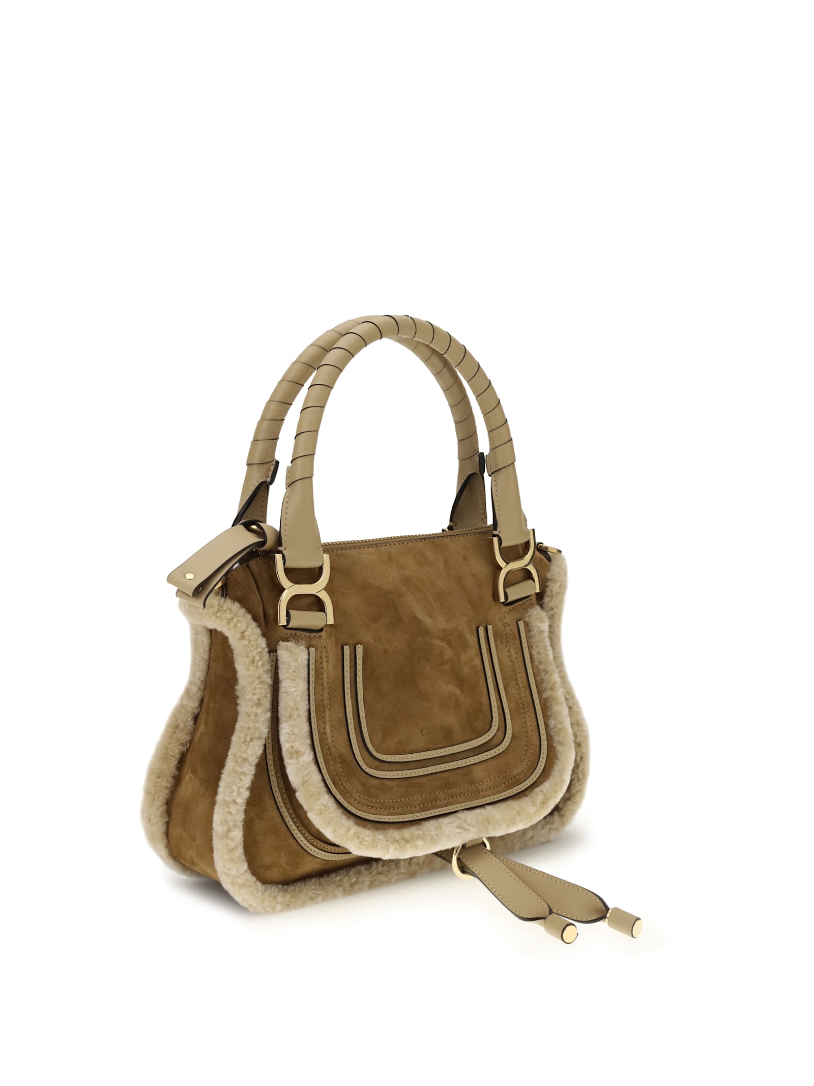Chloé Suede And Shearling Leather Marcie Small Handbag In Brown