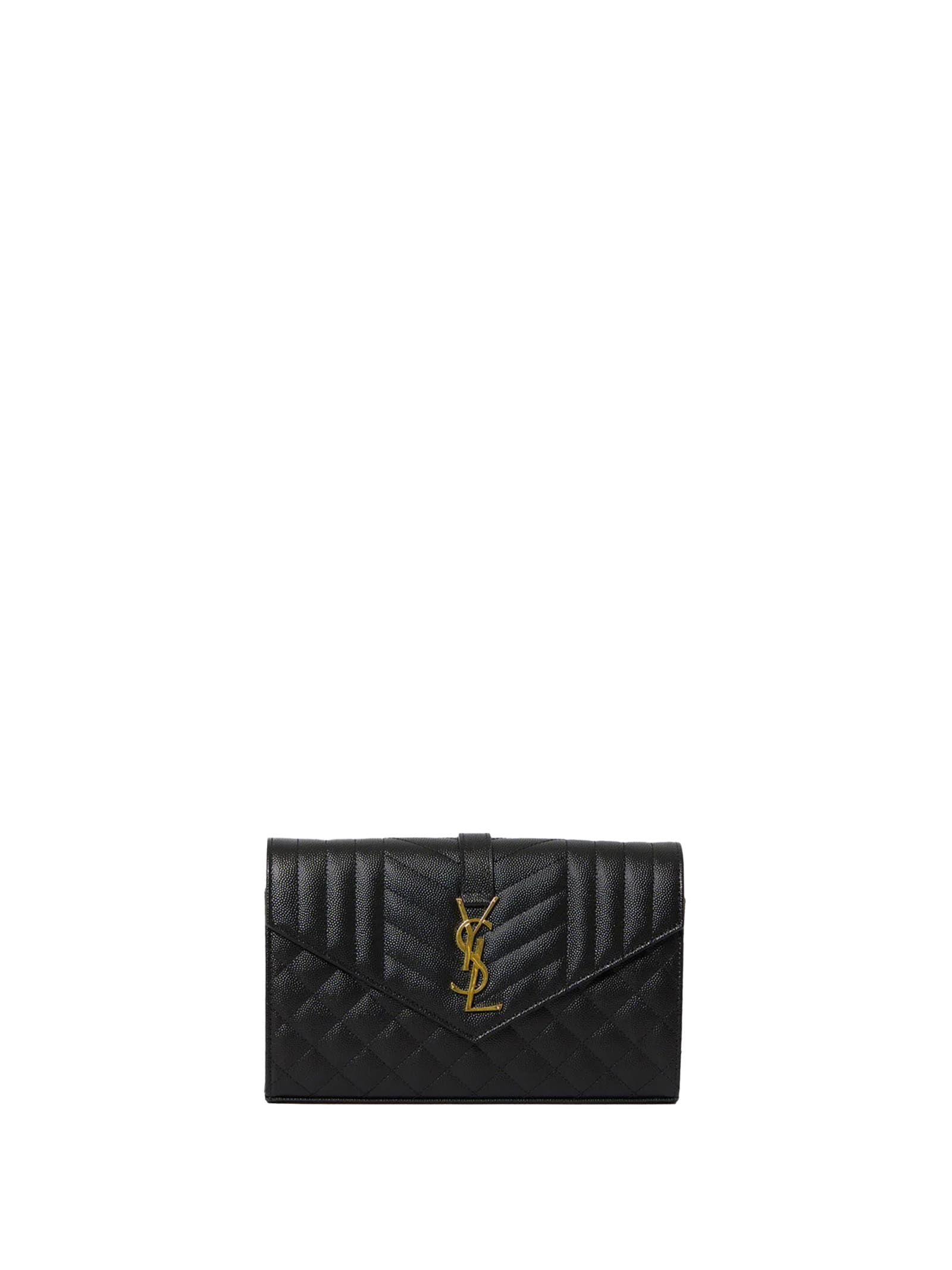 Saint Laurent Monogram Leather Wallet On Chain In Black