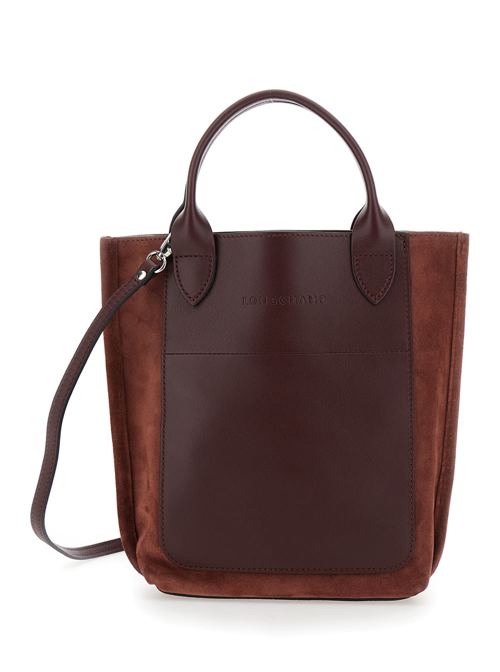 Shop Longchamp Cabas Bordeaux Handbag With Logo Lettering On The Front In Leather Woman