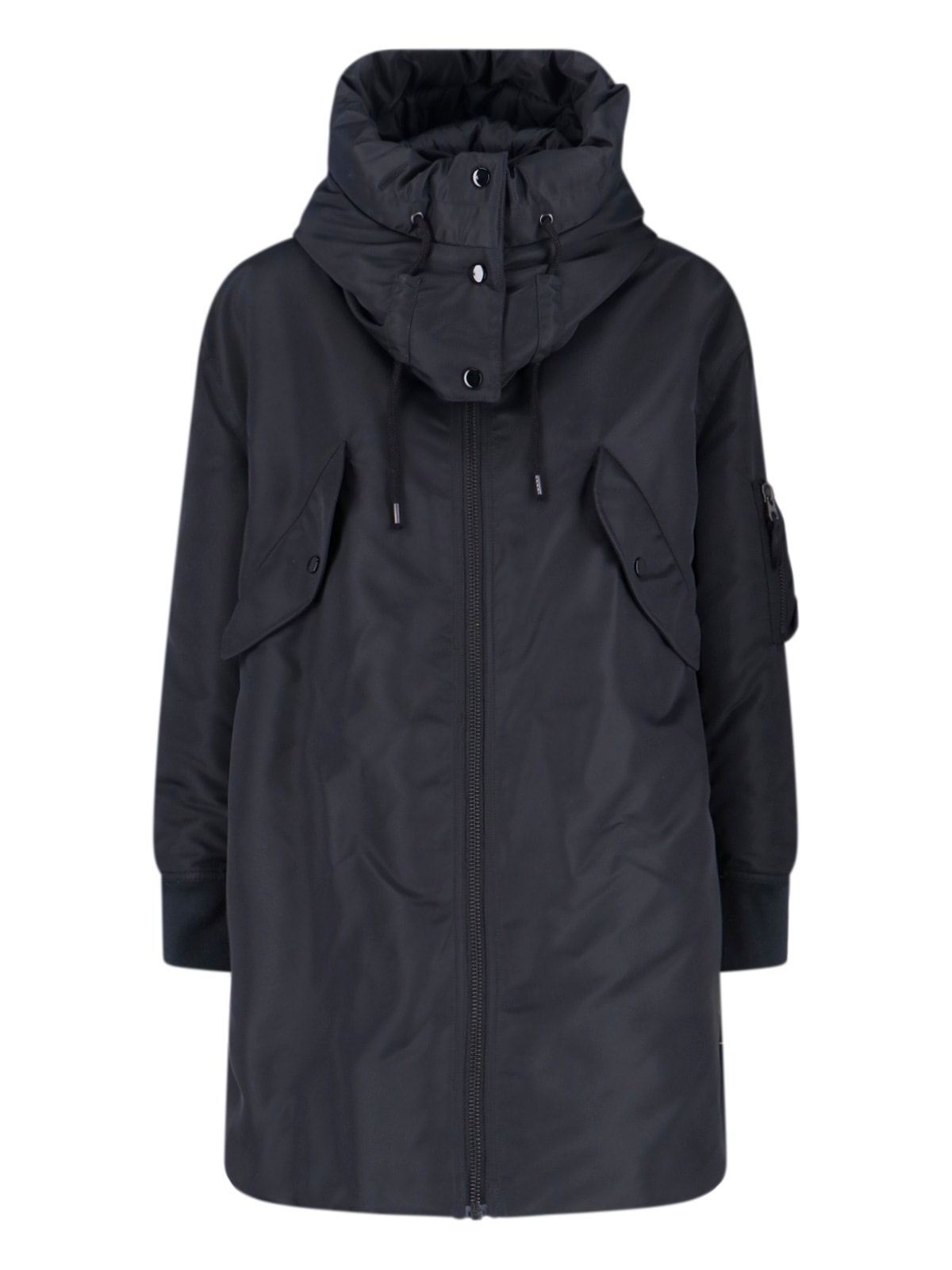 Aspesi Hooded Jacket With Arm Pocket And Drawstring In Black