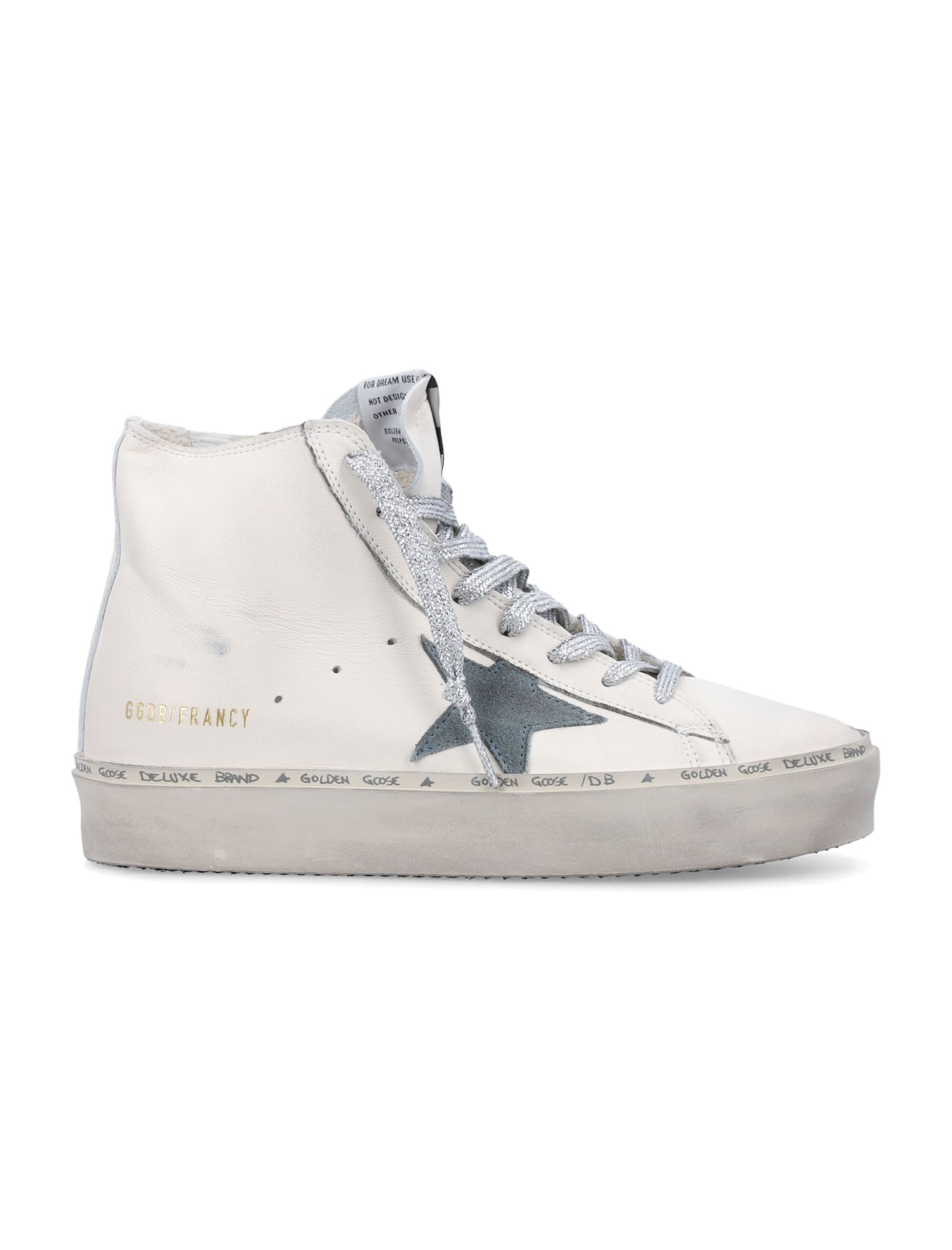 Shop Golden Goose Hi Fancy Sneakers In White Silver Blue