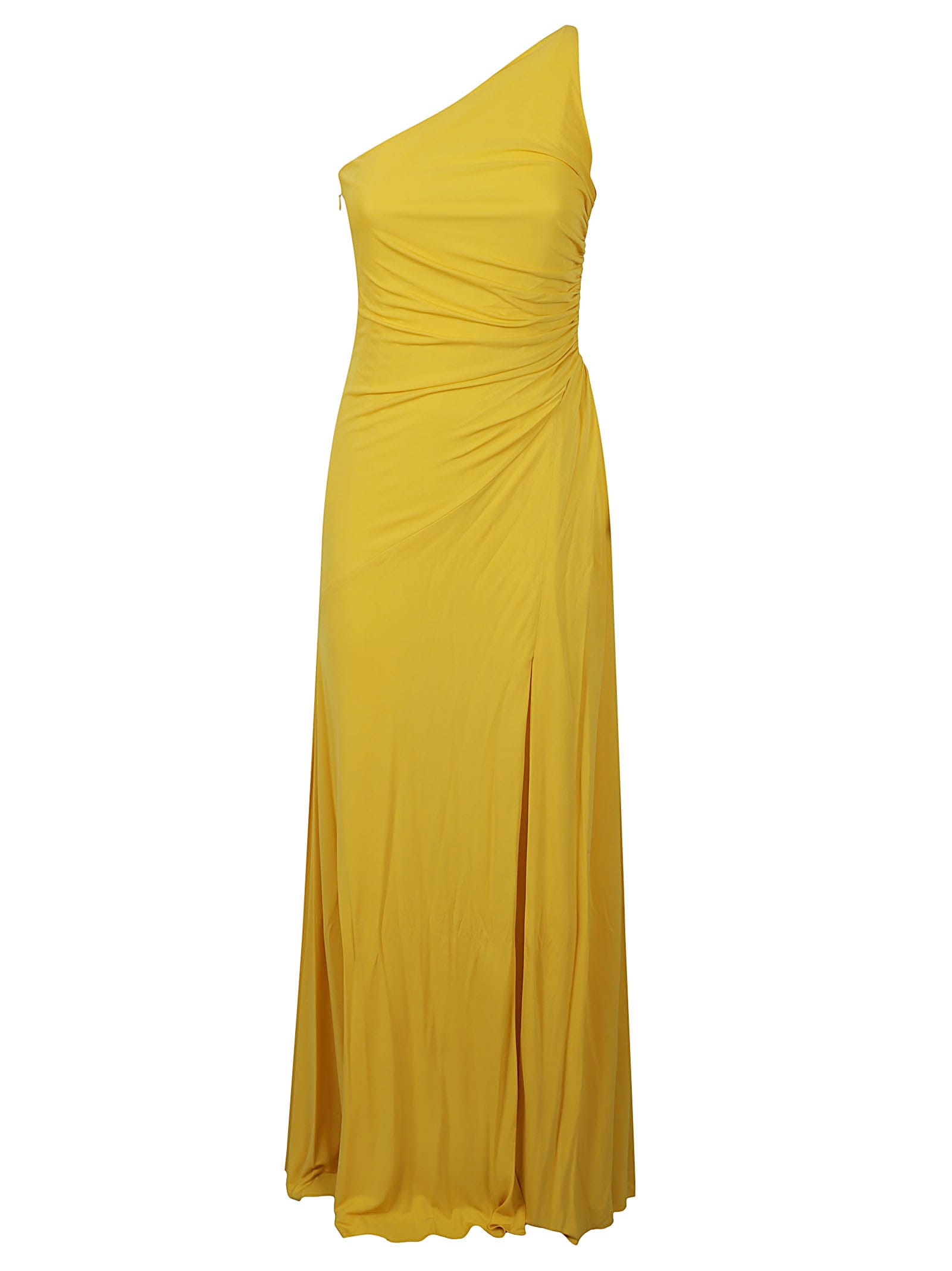 Alexander Mcqueen Single-shoulder Asymmetric Slim Dress In Yellow