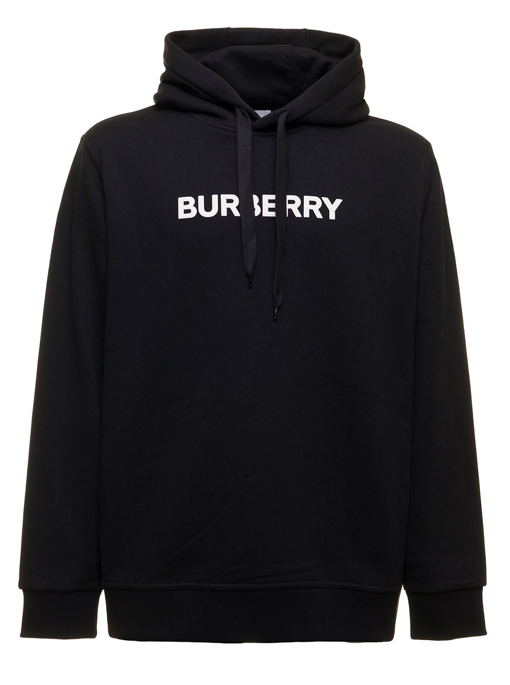 Black Cotton Hoodie With Logo Print Burberry Man