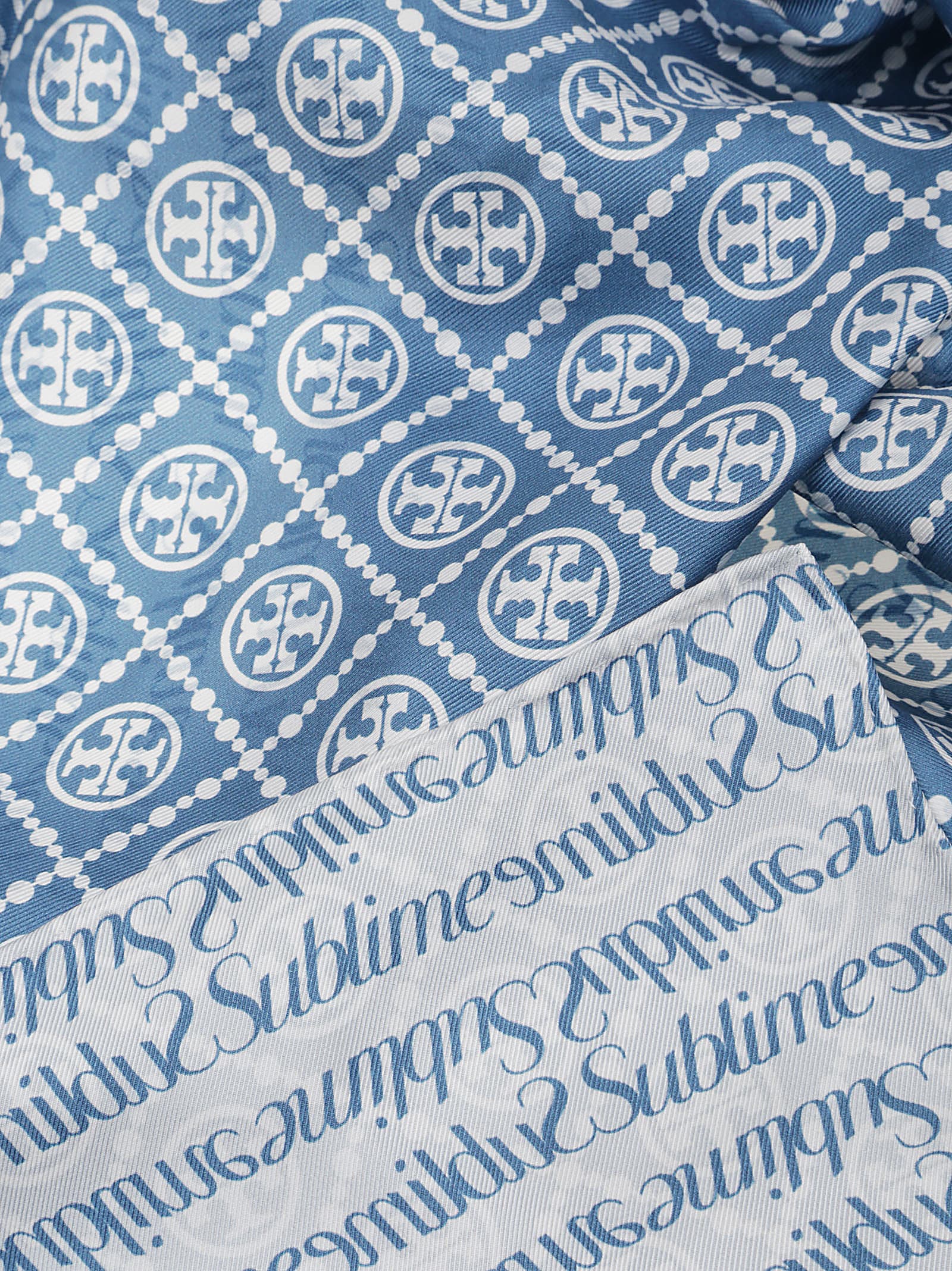Tory Burch Intricately Patterned Silk Twill Scarf In Blue
