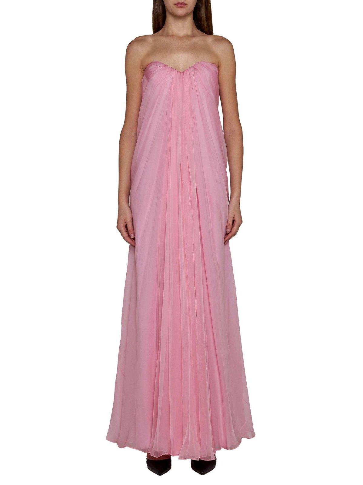 Shop Alexander Mcqueen Bustier Strapless Draped Dress In Pink