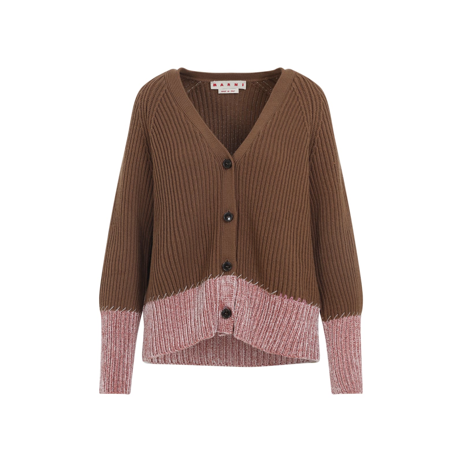 Marni Two Tone V Neck Cardigan In Brown