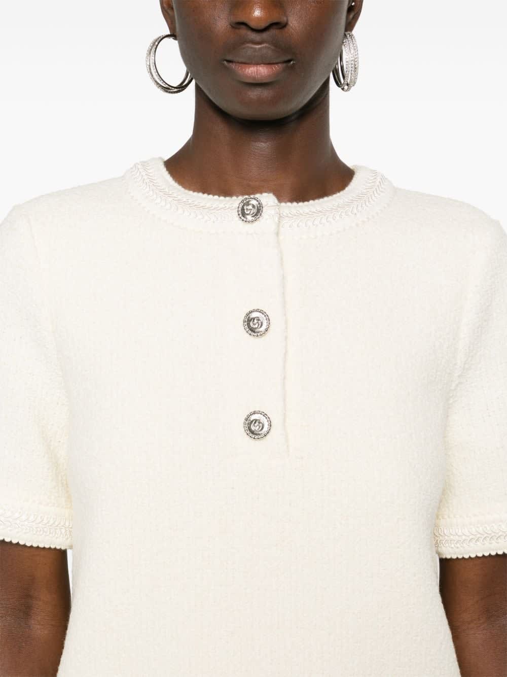 Gucci Wool Tweed Dress In White
