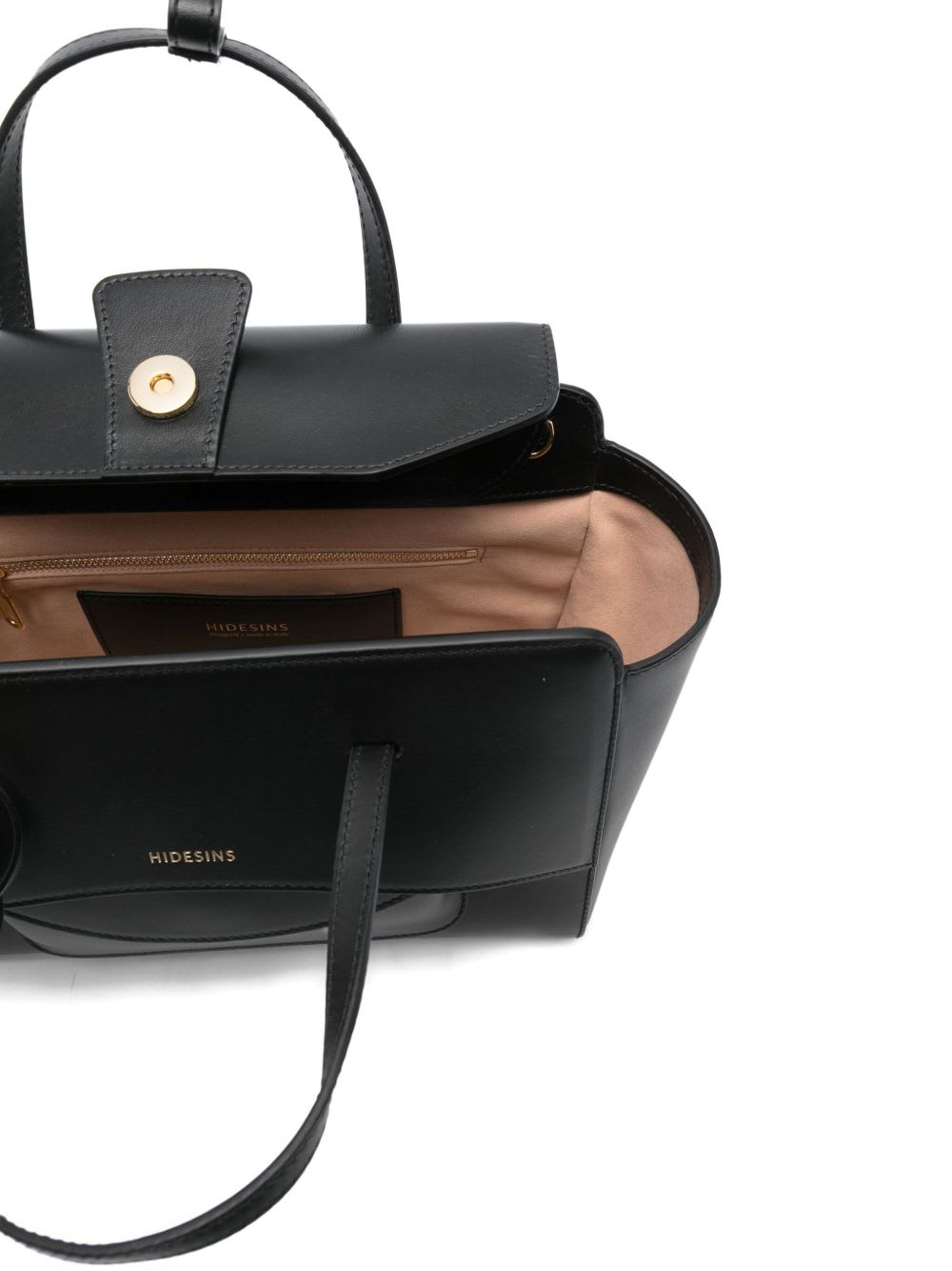 Hidesins Flap Medium Leather Tote In Black