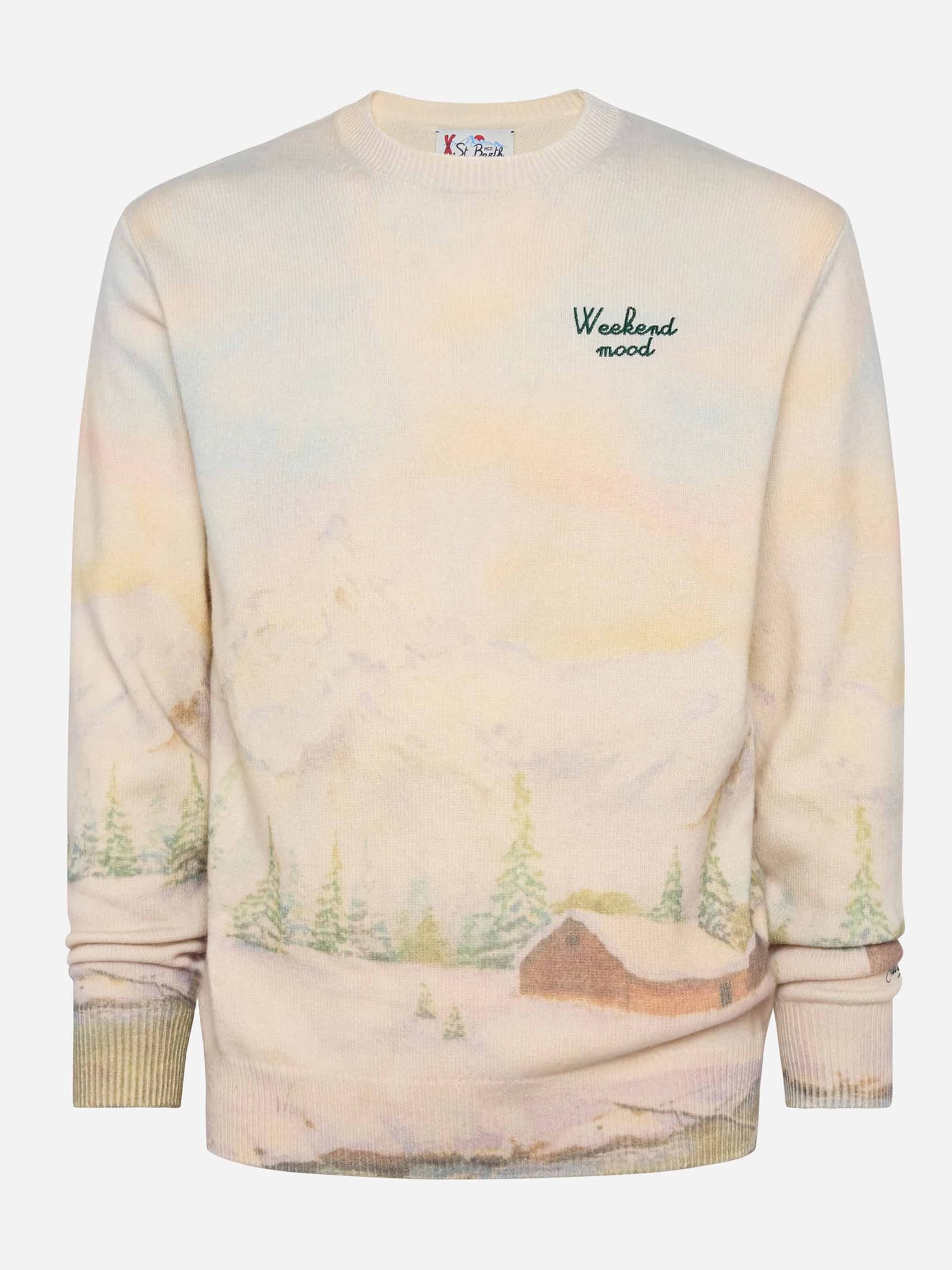 Mc2 Saint Barth Heron Woodland-pattern Fine-knit Jumper In White