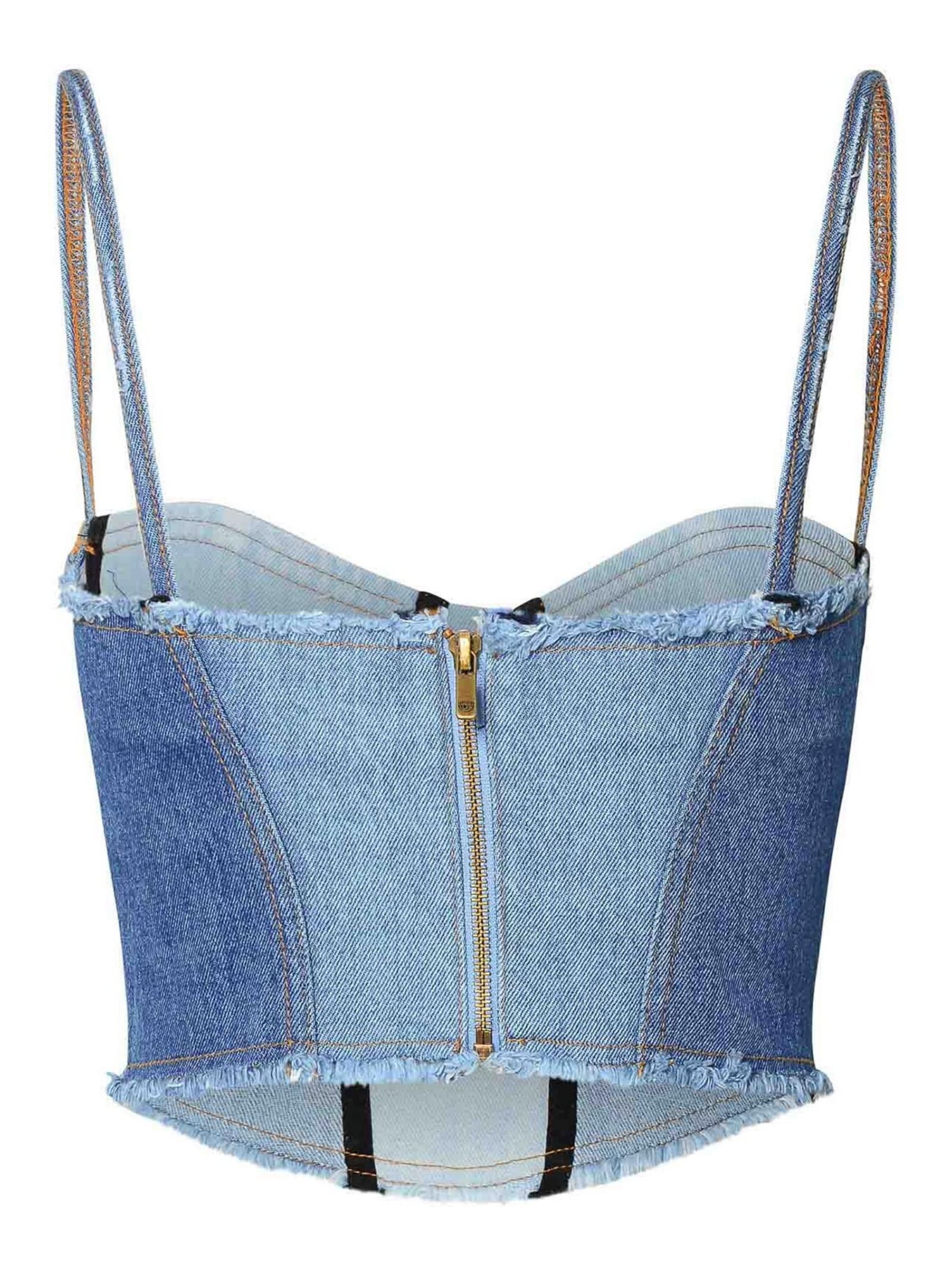 Chiara Ferragni Denim Cropped Top In Blue
