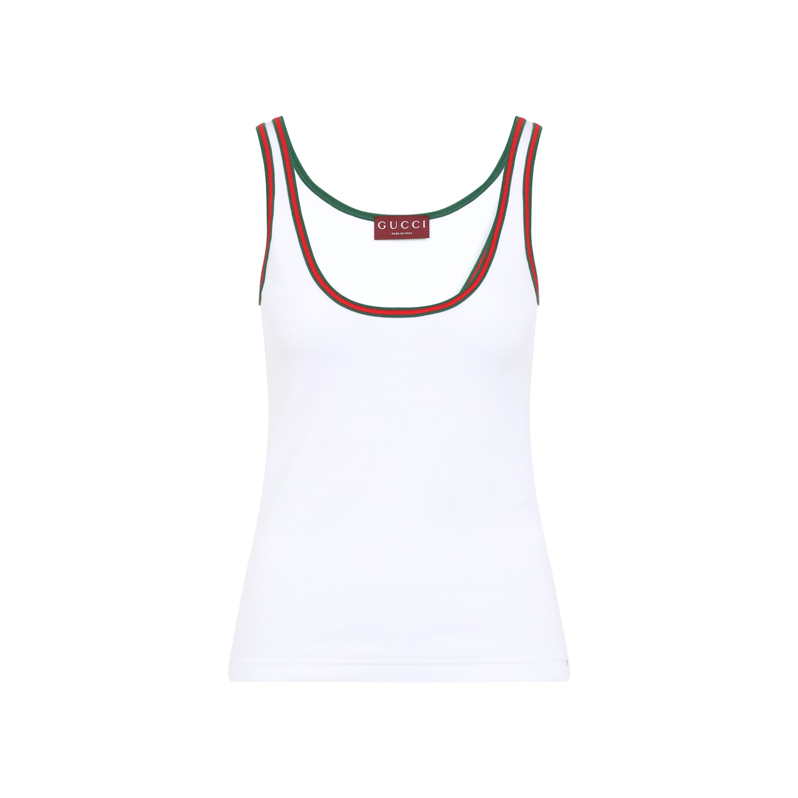 Gucci White Ribbed Top With Web Detail On The Edges In Cotton Woman In White Mix