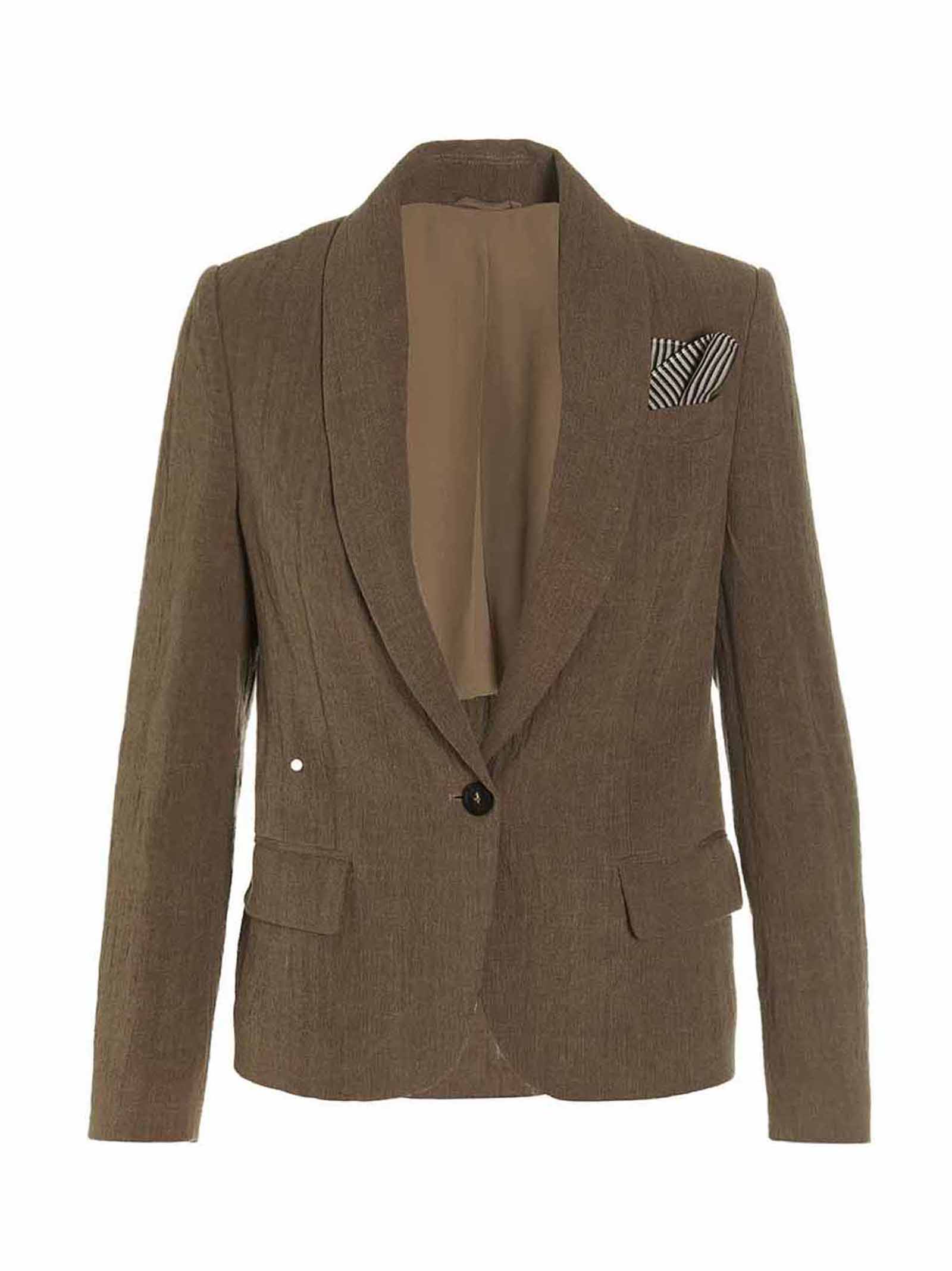 Shop Brunello Cucinelli Linen Single Breast Blazer Jacket In Brown