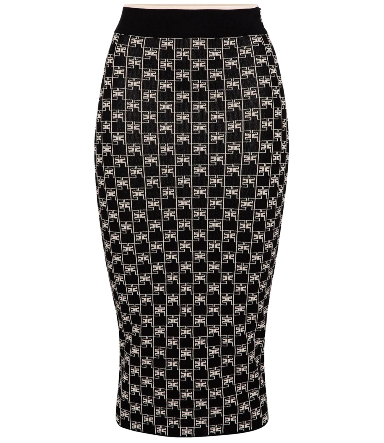 Elisabetta Franchi Knitted Pencil Skirt With Lettering Print In Black ...