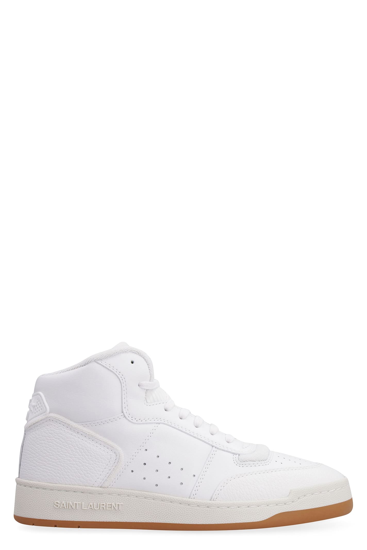 Saint Laurent Leather High-top Sneakers Perforated Detailing In White
