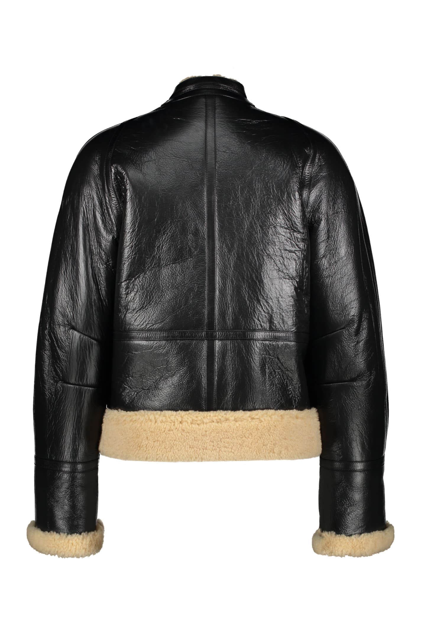 Shop Celine Leather Jacket In Black