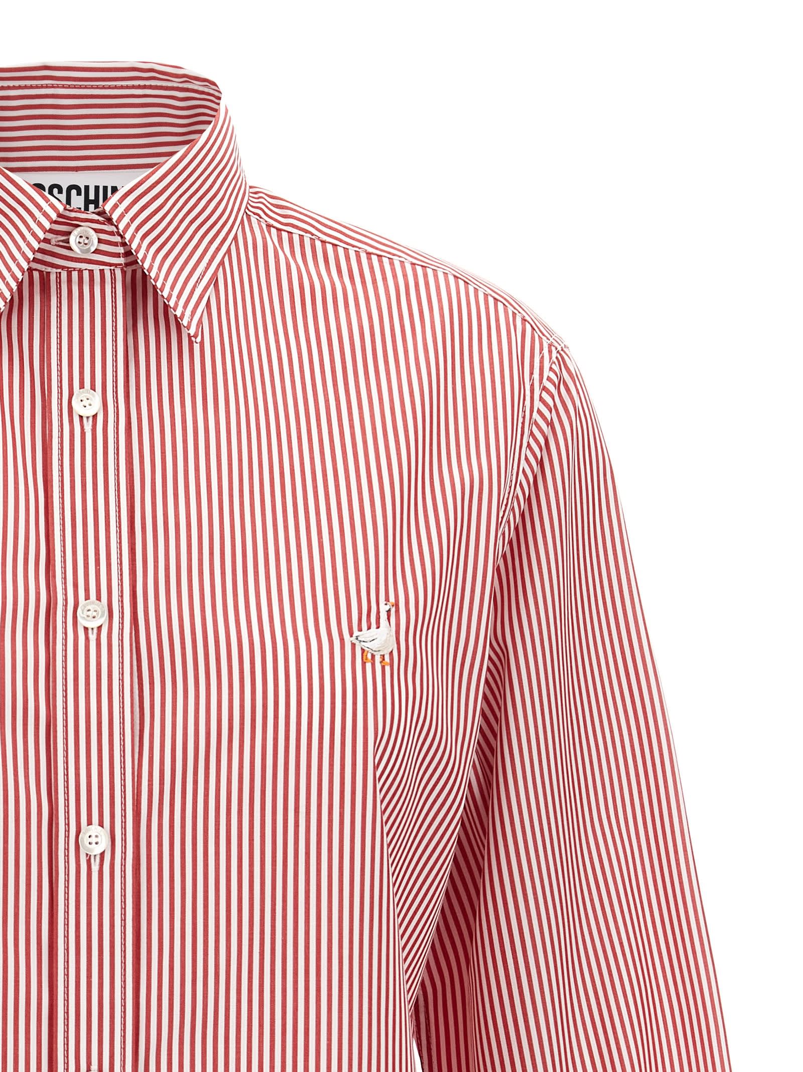 Shop Moschino Oca Embroidered Shirt In Red