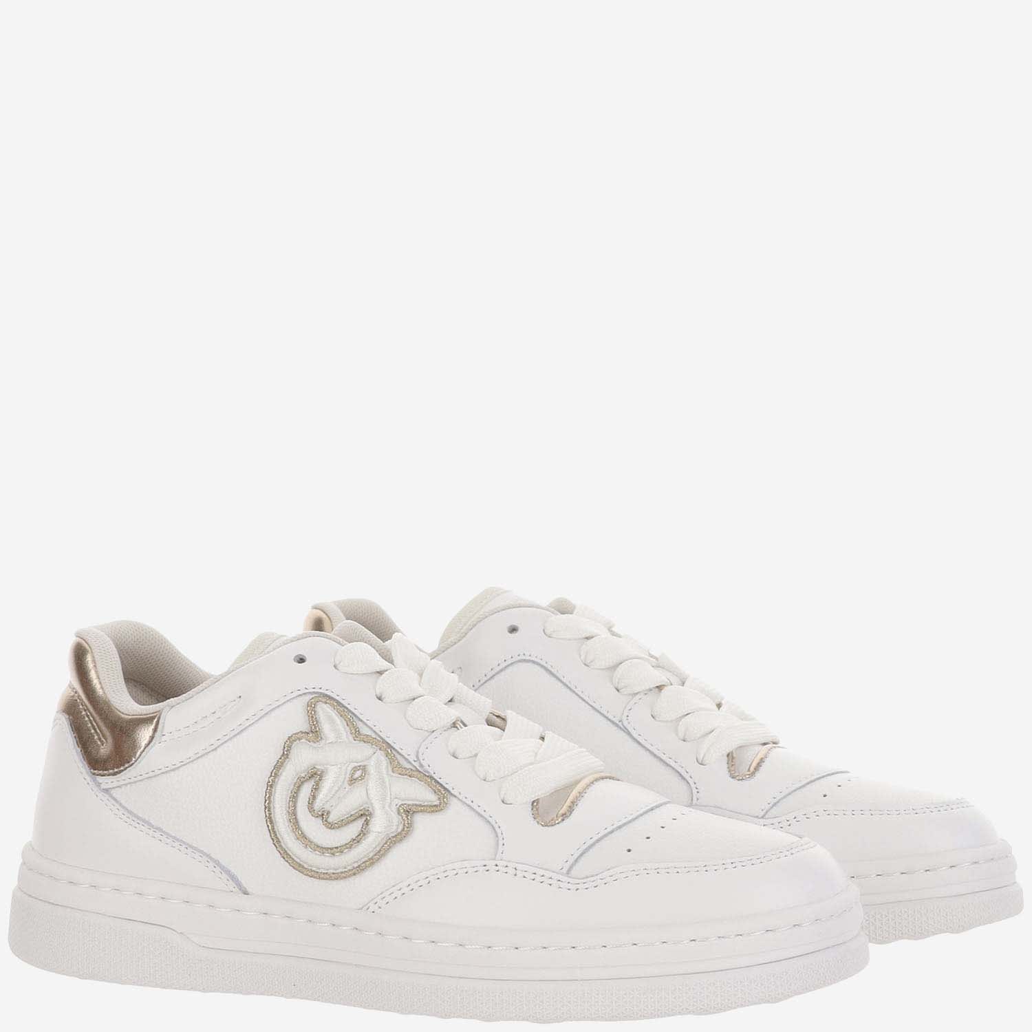 Shop Pinko Leather Sneakers With Logo In White