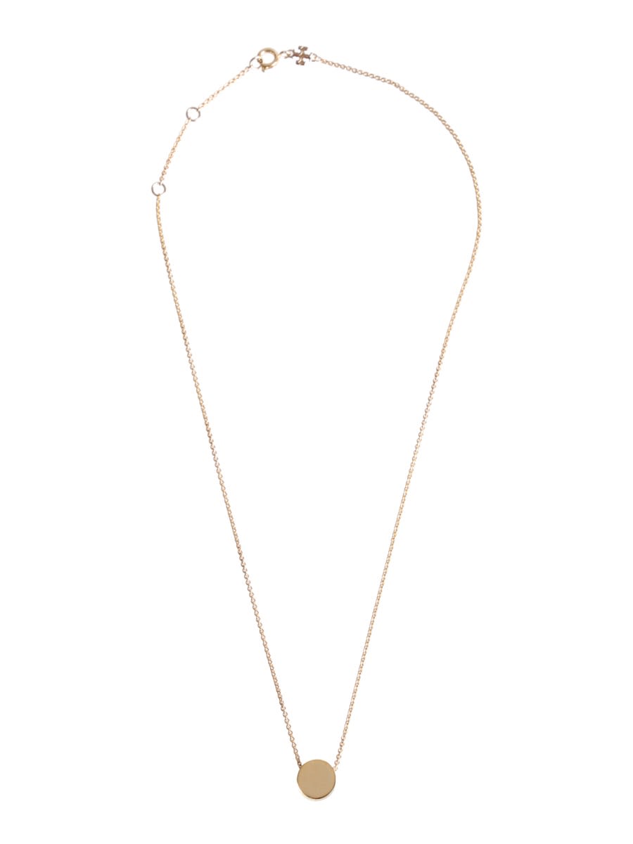 Shop Tory Burch Kira Necklace With Logo Pendant In Gold
