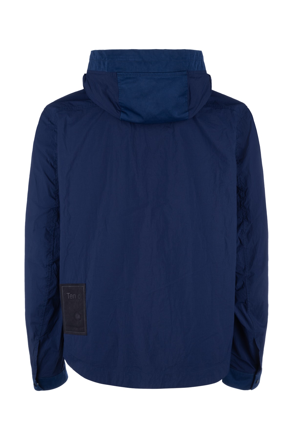 Ten C Blue Jacket With Hoodie In Blu Notte
