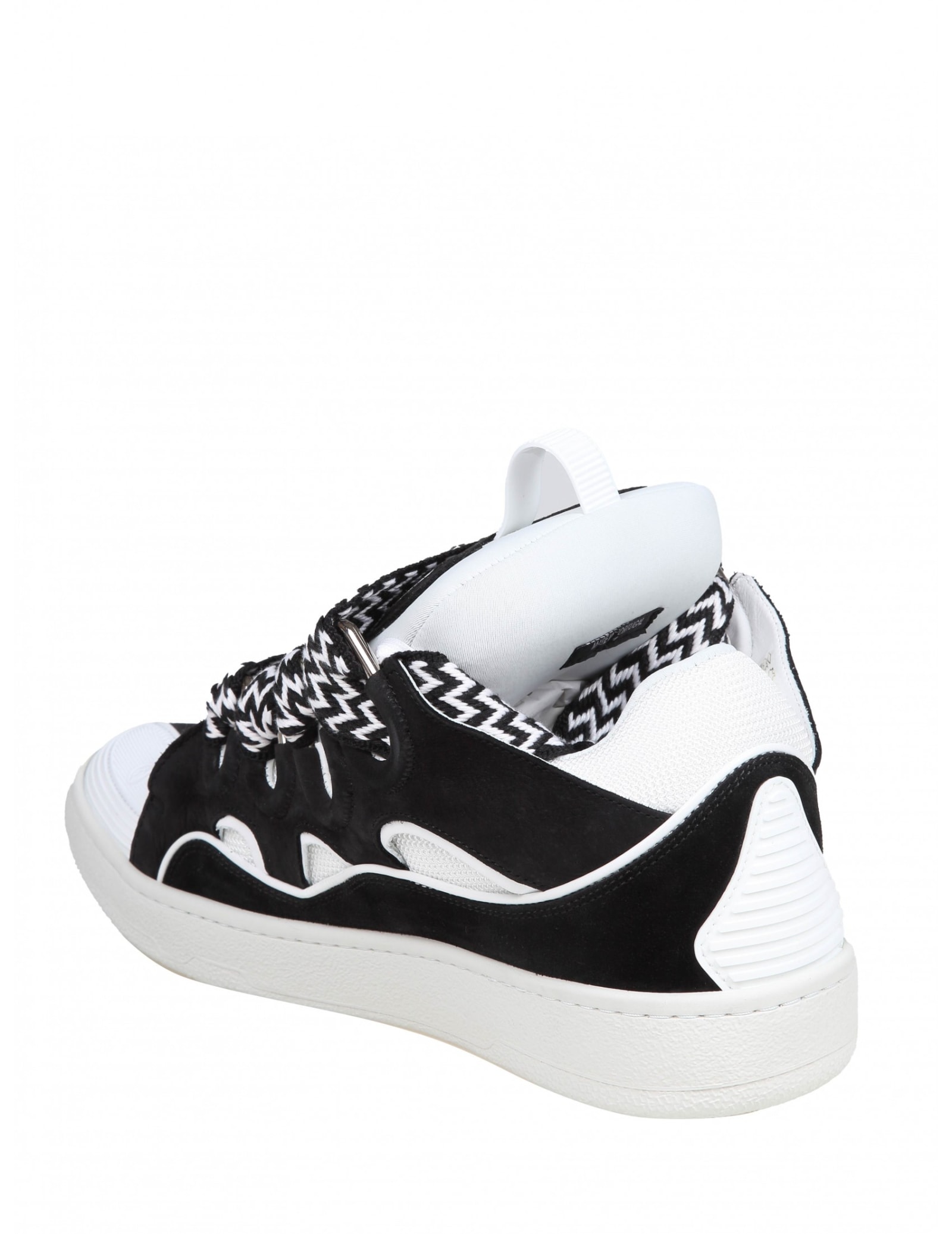 Shop Lanvin Curb Sneakers Curb Leather And Suede Sneakers With Multicolor Lace In Black/white