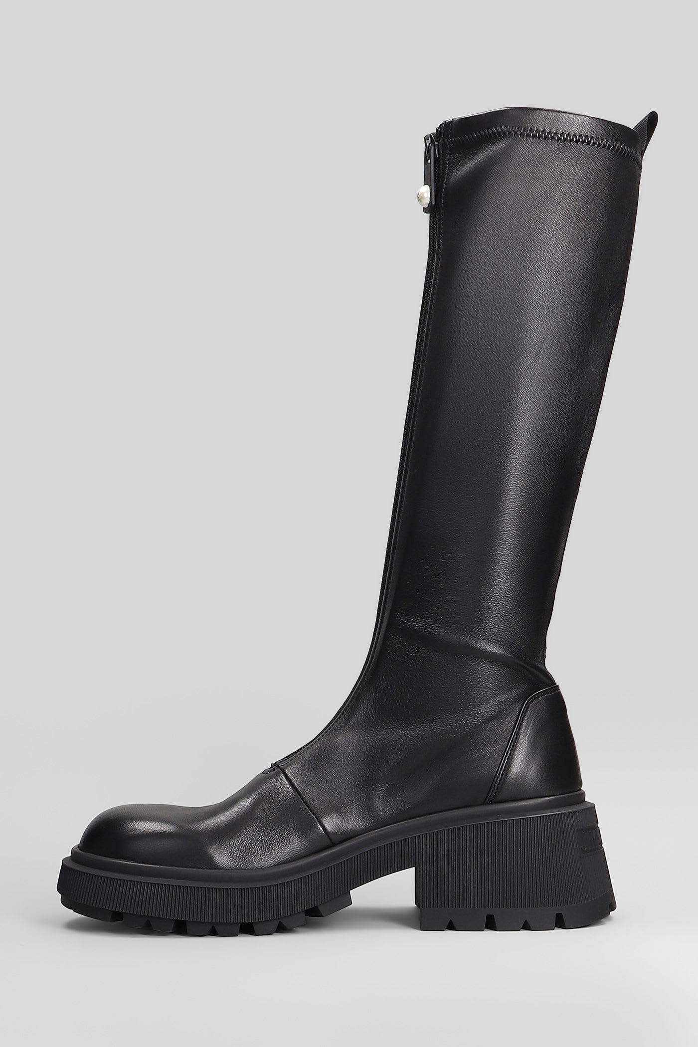 Jimmy Choo Lune Low Heels Boots In Black Leather In Black