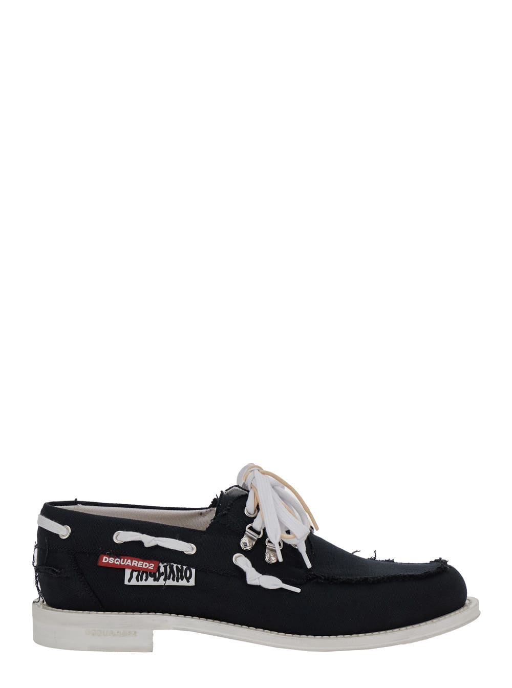 Dsquared2 D2 X Magliano Black Loafers With Logo Patch On The Side And Front Laces In Cotton Man