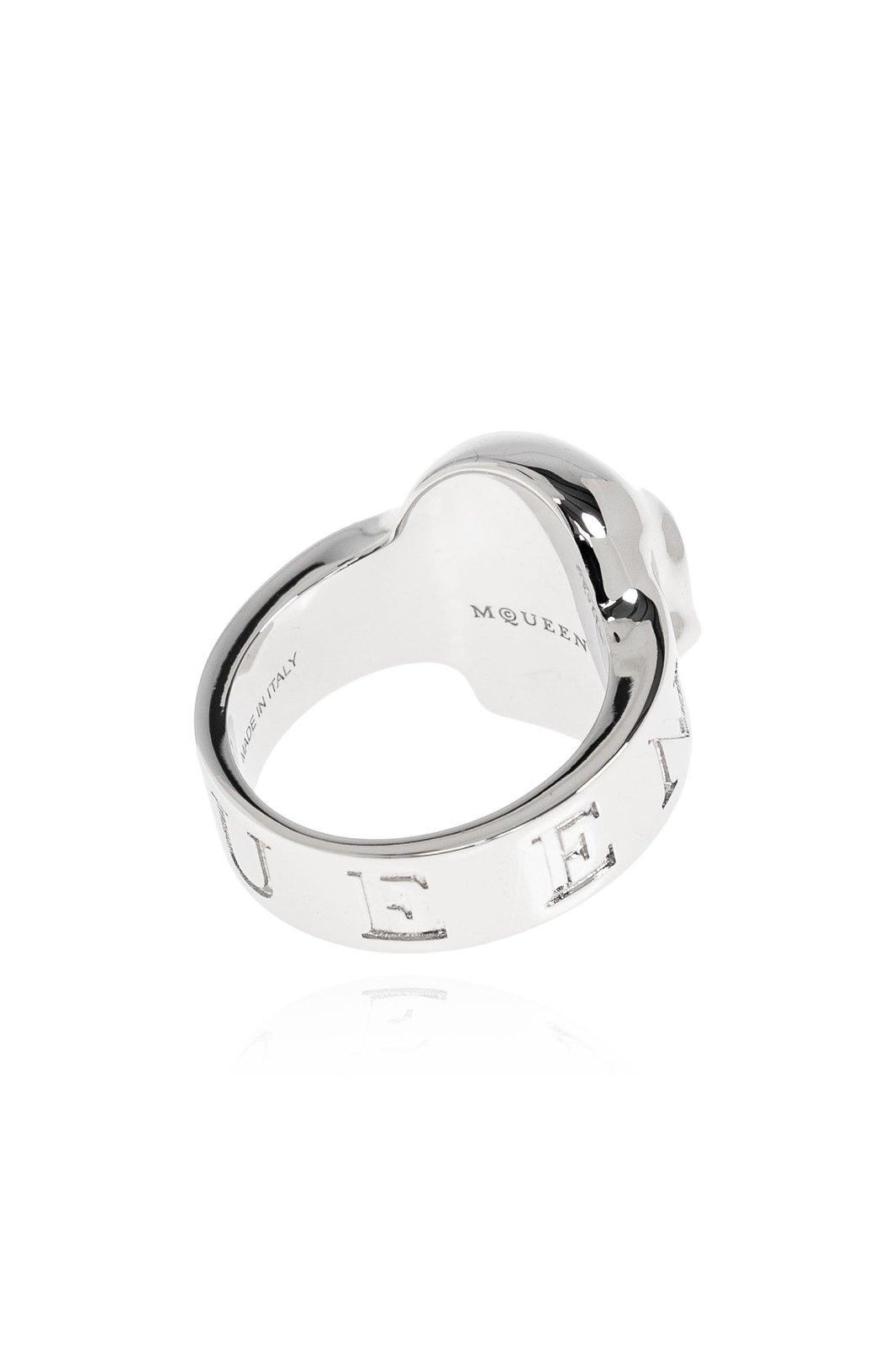 Alexander Mcqueen Silver-tone Ring With Debossed Logo In Silver
