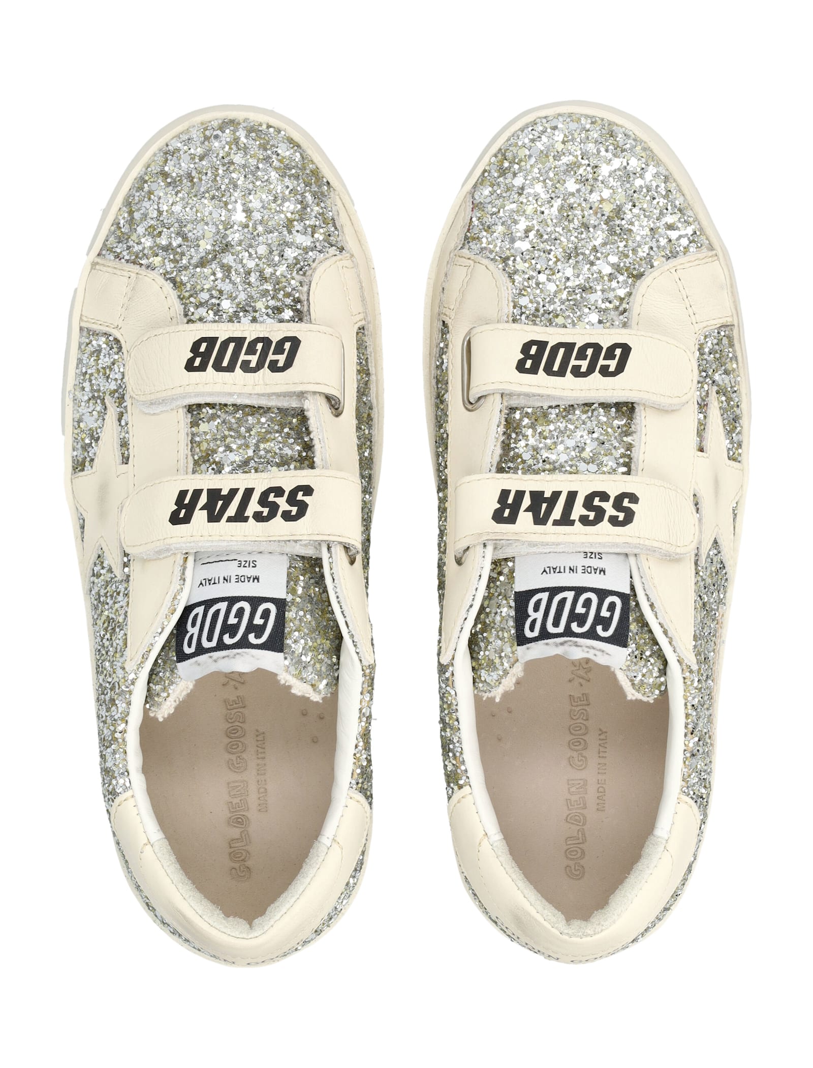 Golden Goose Kids Old School Glitter And Leather Sneakers In Multi